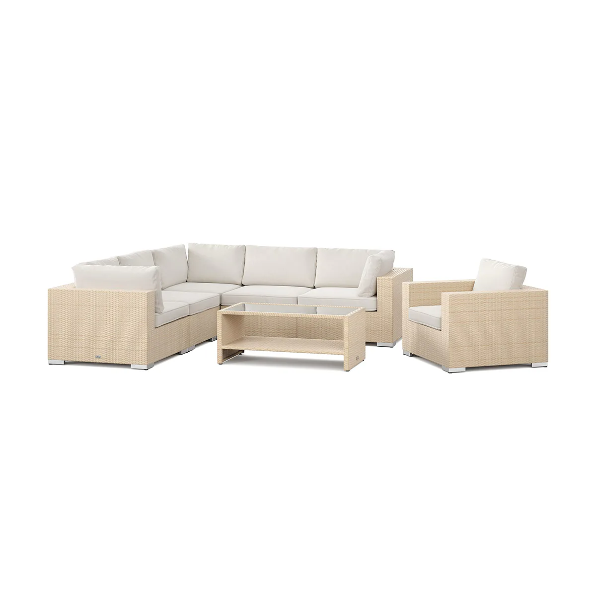 Loungegrupp Comfort Garden Bahamas utomhus hörnsoffa 6-sits vändbar med fåtölj och bord med hylla