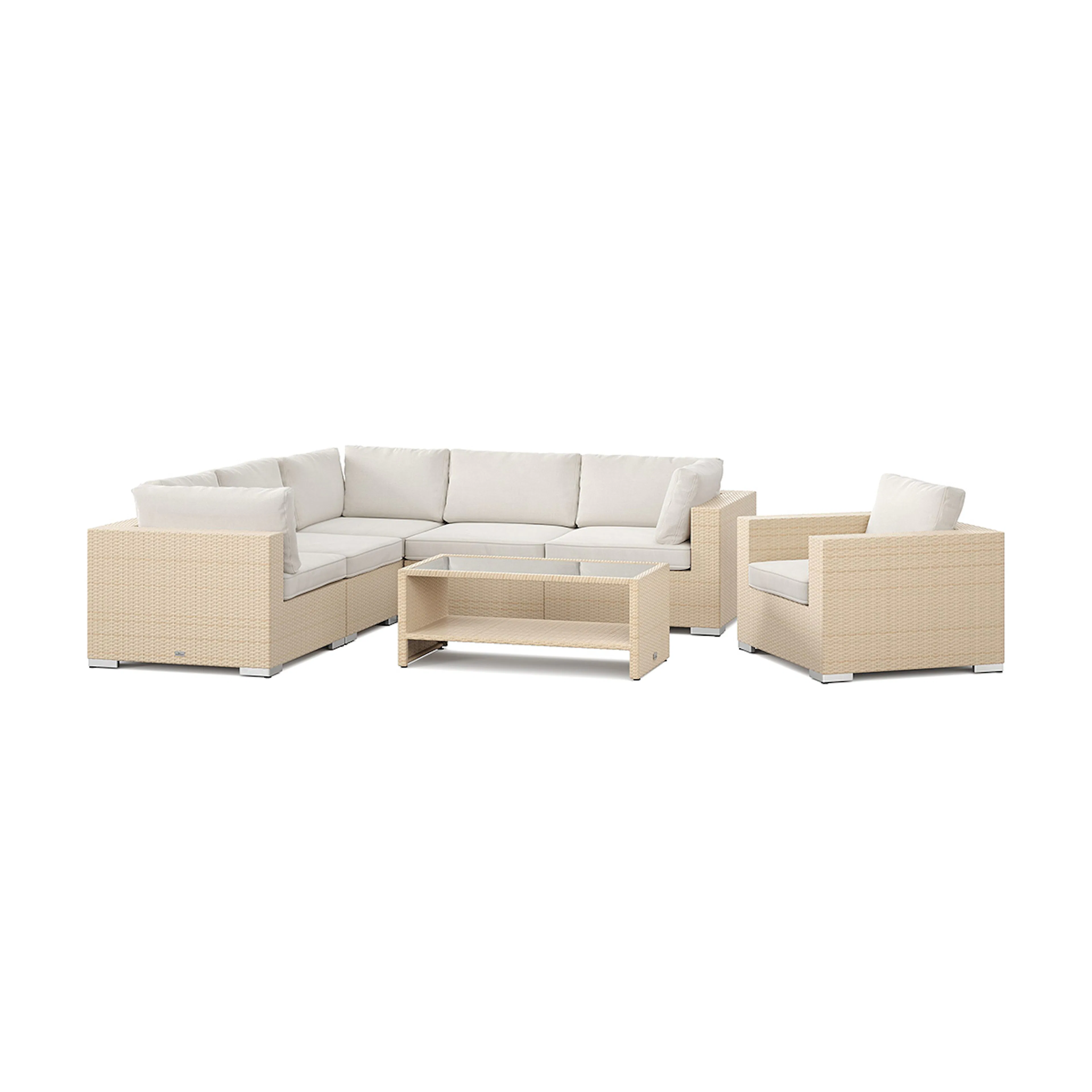 Loungegrupp Comfort Garden Bahamas utomhus hörnsoffa 6-sits vändbar med fåtölj och bord med hylla