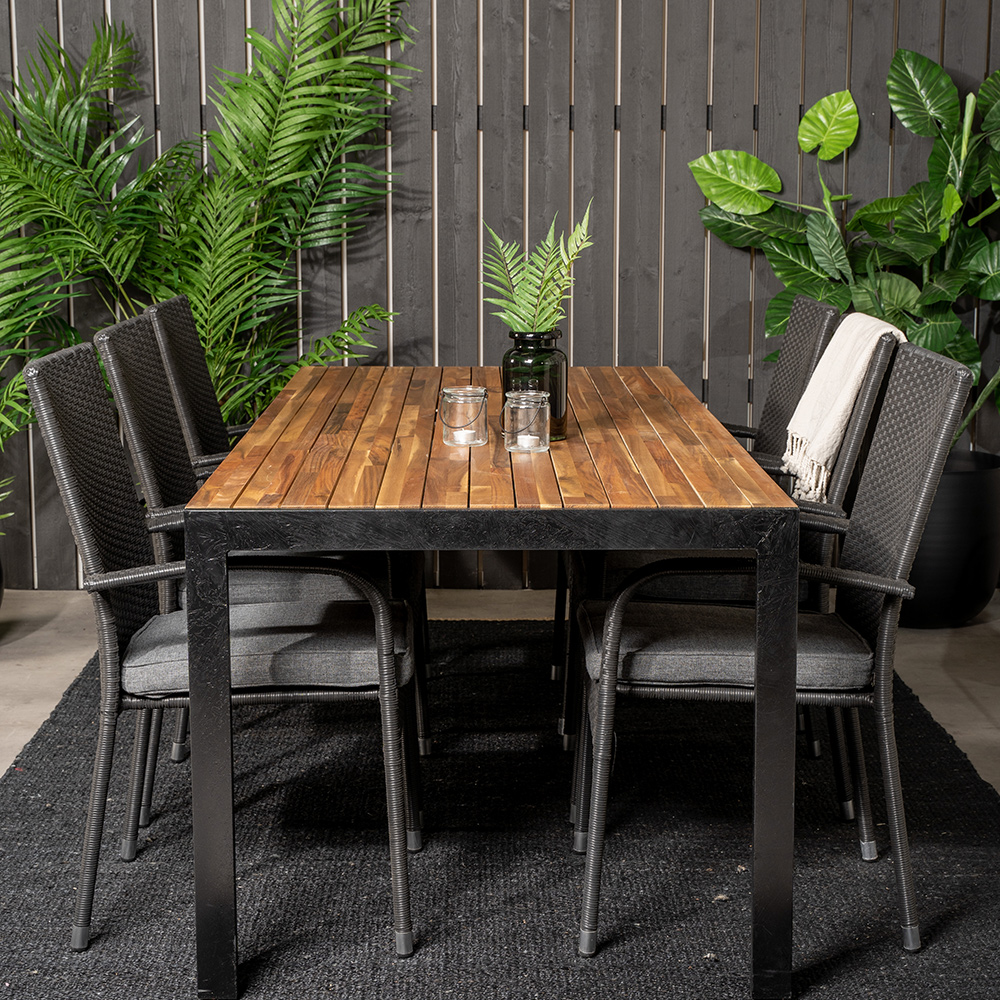 Bois bord 200*100cmSvart Legs/Acacia +Anna stol-Svart6 Akacia/Svart