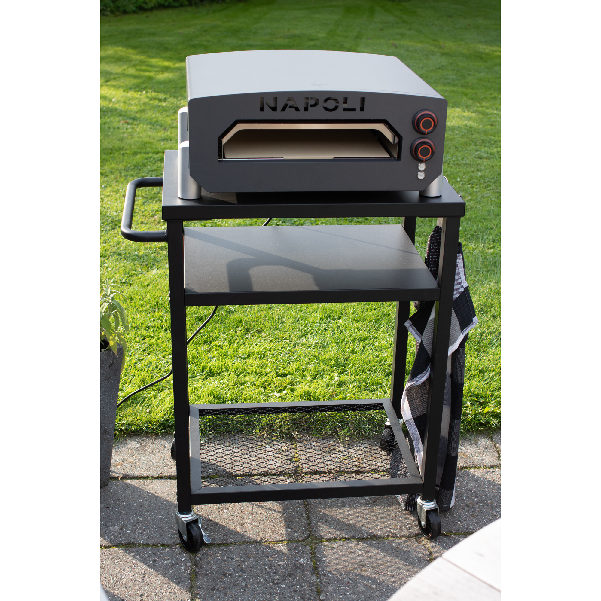 Bord NAPOLI Till Pizzaugn i Stål med Svängbara Hjul & Hylla