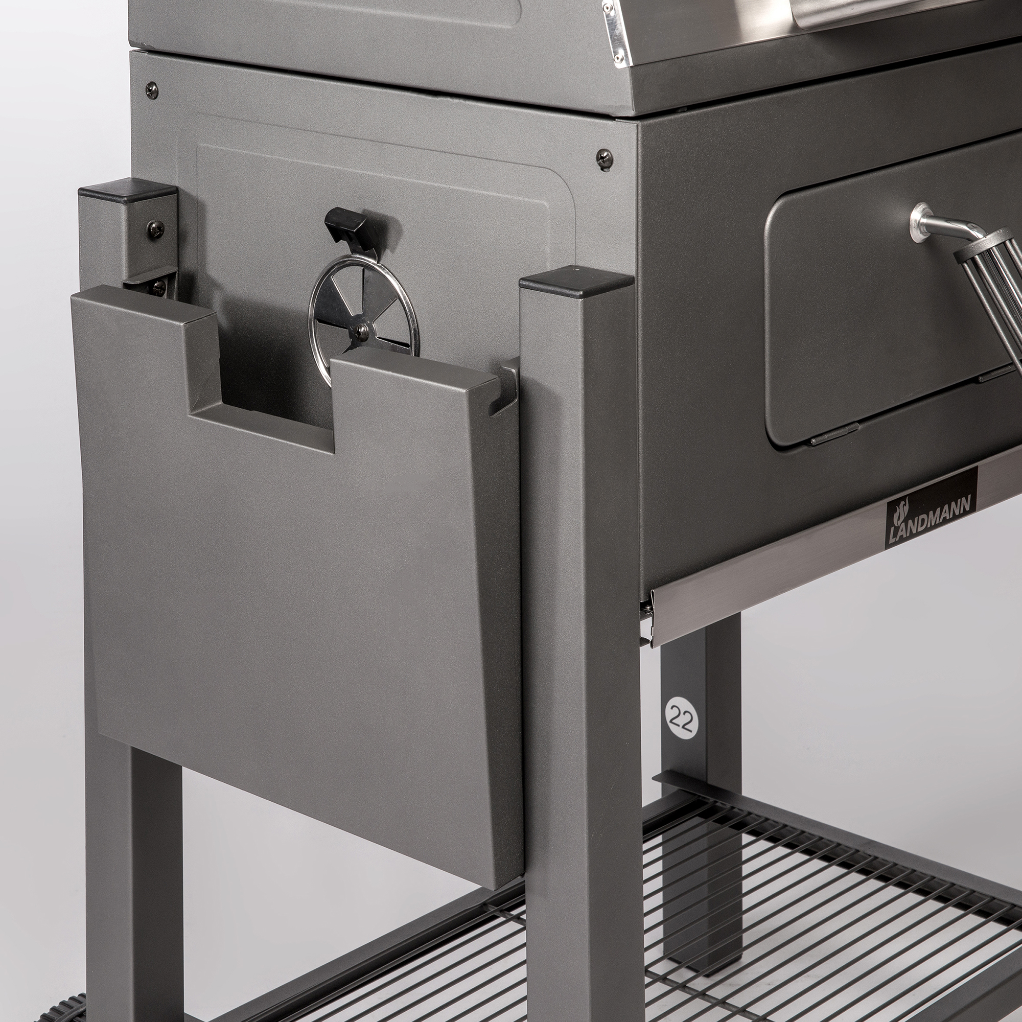 Kolgrill Landmann Tennessee Broiler Grilltunna med Fällbara Sidobord & Integrerad Termometer