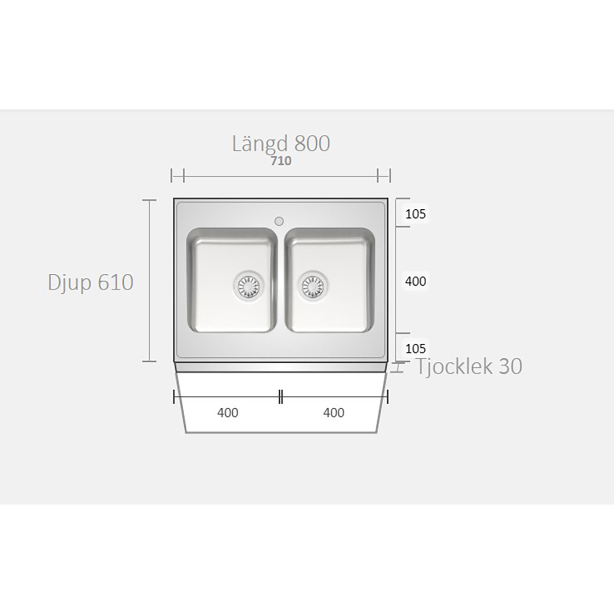 A0800 800x610x30 Bredd: 610 mm, Djup: 30 mm