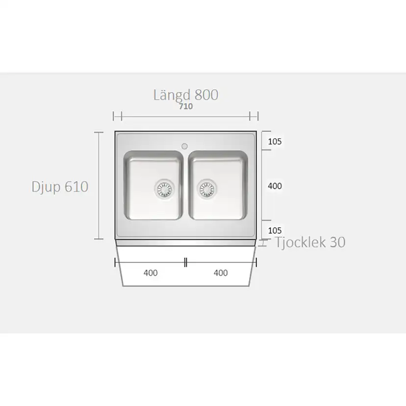 A0800 800x610x30 Bredd: 610 mm, Djup: 30 mm
