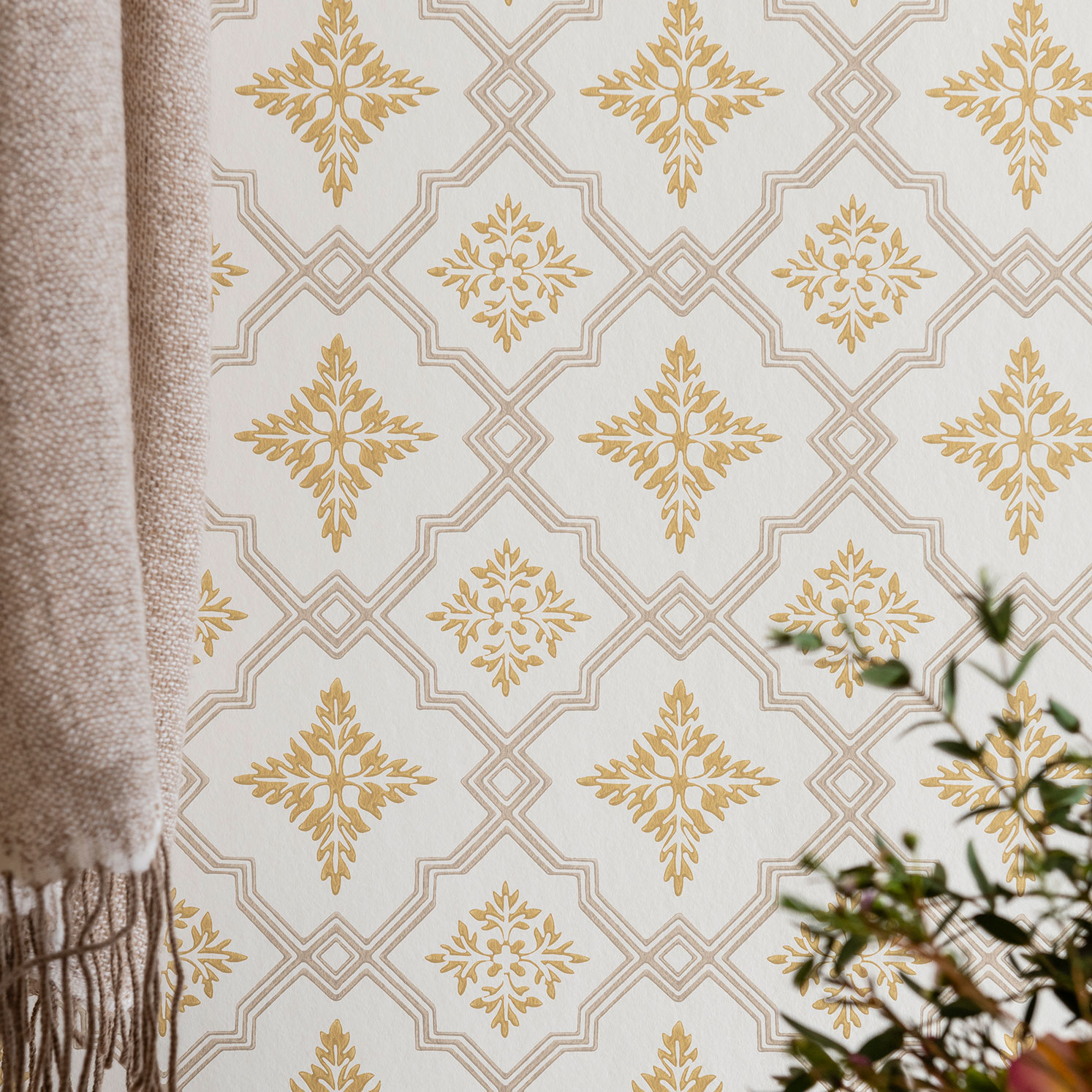 Tapet Duro Gammalsvenska Börsjö Beige 691-01 QuickUp, Mönstrad Gul