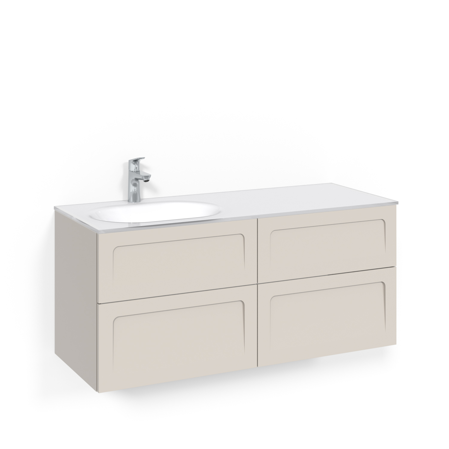 Crown Kommod 120x45D Beige Shape Vitt Glashandfat Vänster Ho Bredd: 1200 mm, Beige, Glastvättställ Vit, Vänster