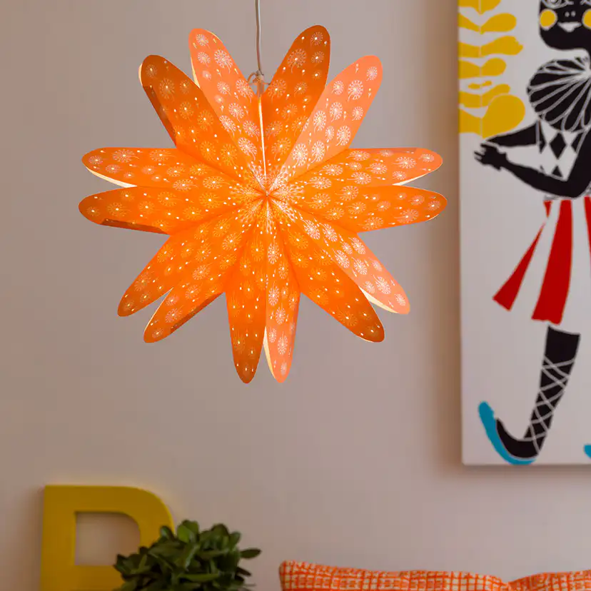 Pappersstjärna hängande orange/vit 50 cm inkl sladdställ Orange