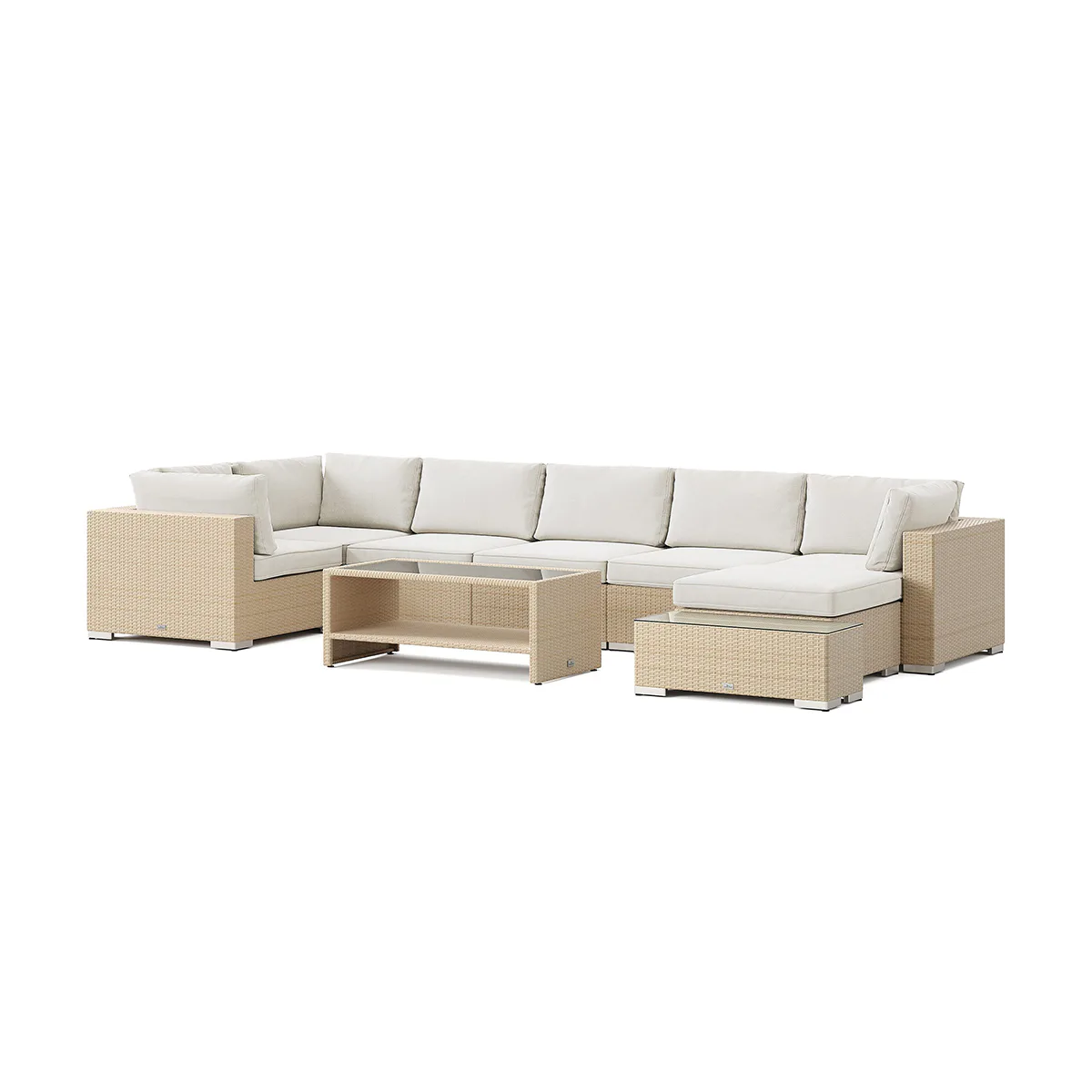 Loungegrupp Comfort Garden Bahamas utomhus U-soffa 7-sits vändbar divan med öppet avslut och bord med hylla