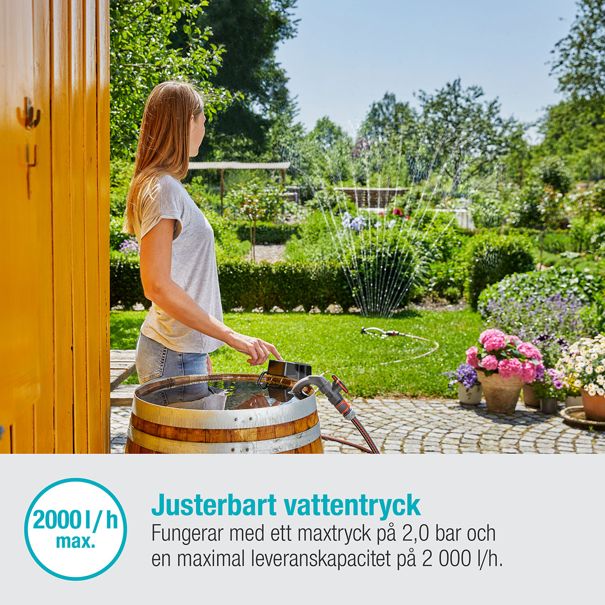 Pump Gardena för Regnvattentunna 2000/2 18V P4A utan Batteri
