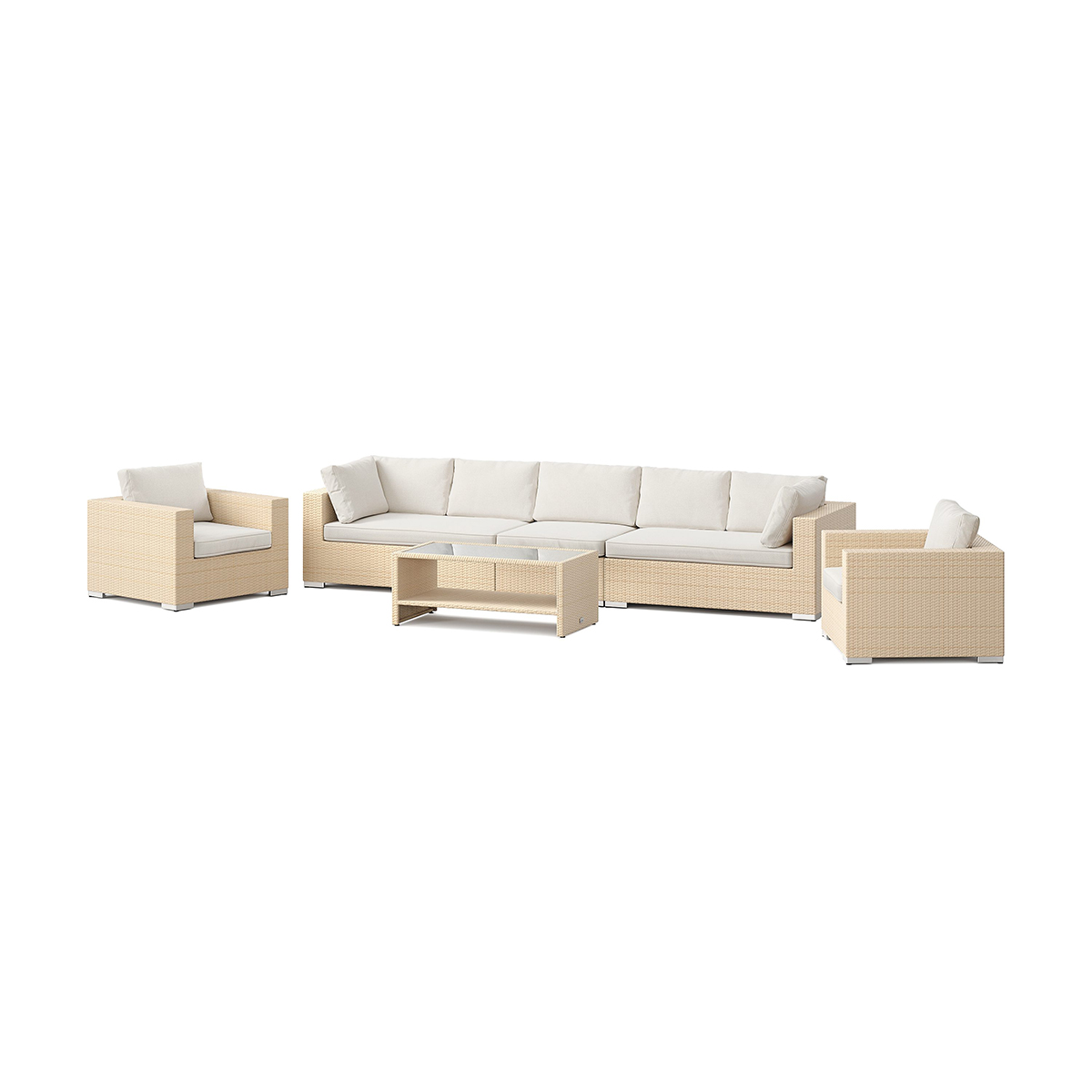 Loungegrupp Comfort Garden Bahamas utomhus soffgrupp 7-sits med två fåtöljer och bord med hylla