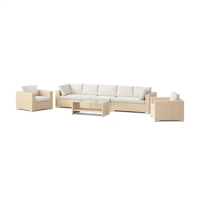 Loungegrupp Comfort Garden Bahamas utomhus soffgrupp 7-sits med två fåtöljer och bord med hylla