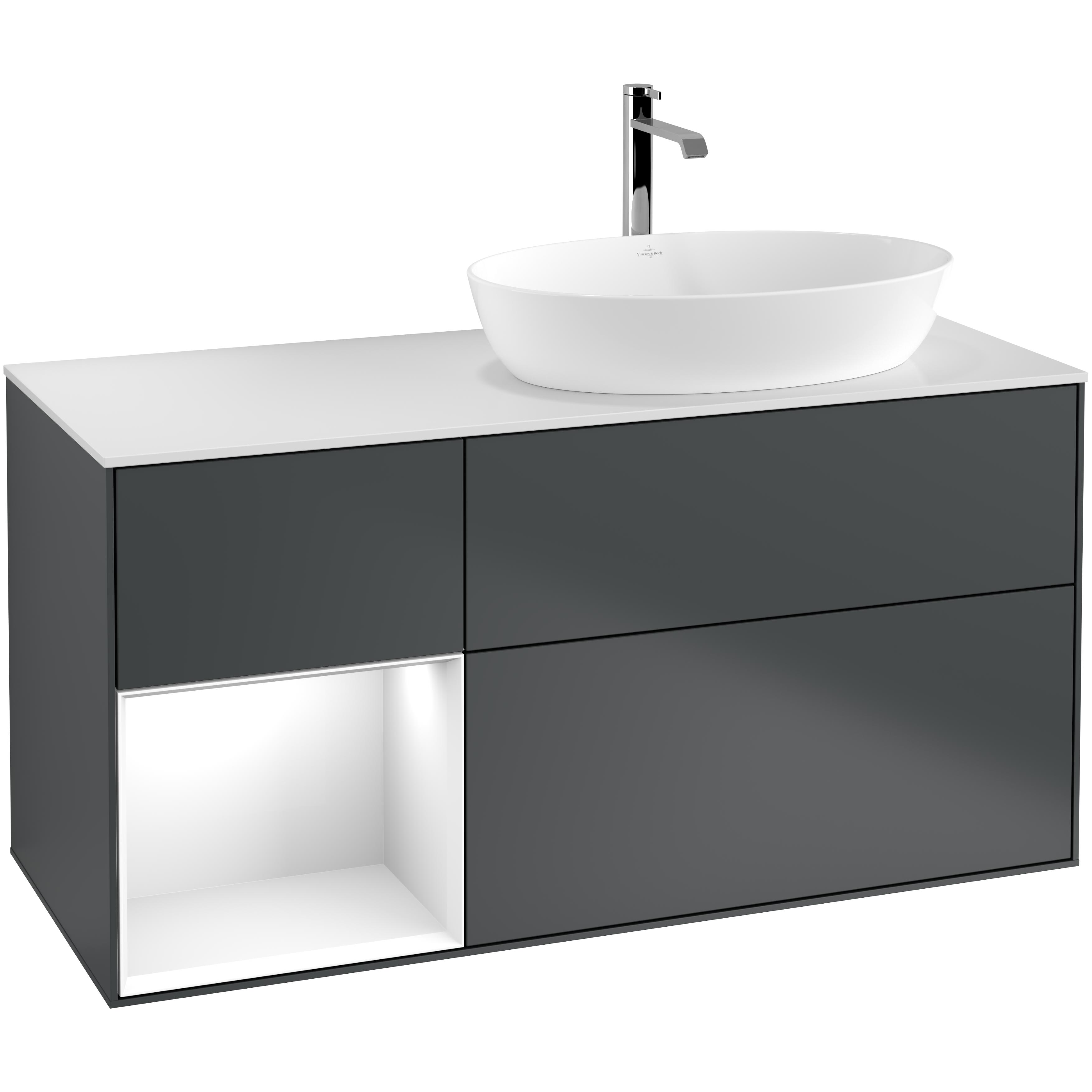 Tvättställsskåp Villeroy & Boch Finion med 3 Lådor Hylla och Bänkskiva för Ocentrerat Tvättställ från Artis & Collaro