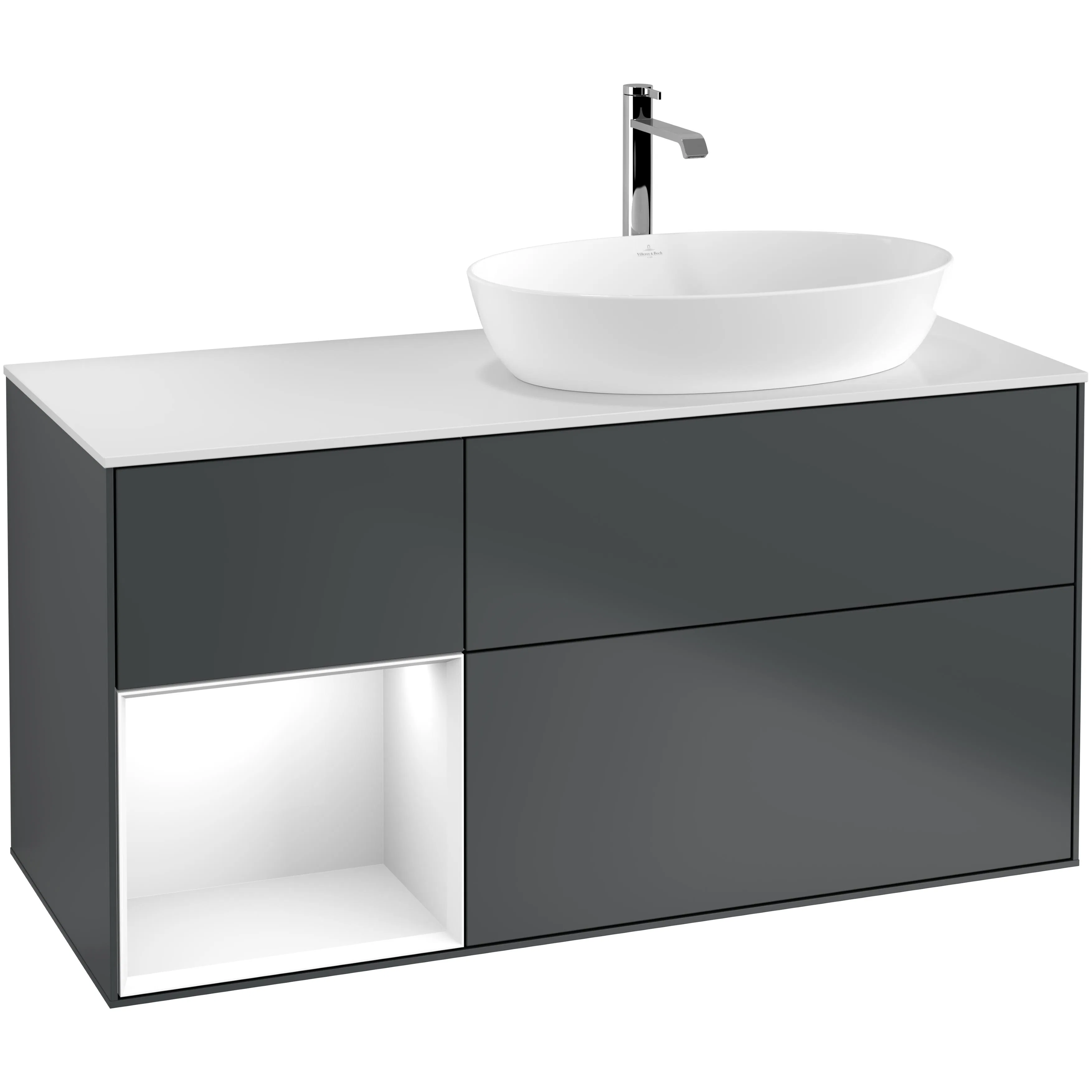 Tvättställsskåp Villeroy & Boch Finion med 3 Lådor Hylla och Bänkskiva för Ocentrerat Tvättställ från Artis & Collaro