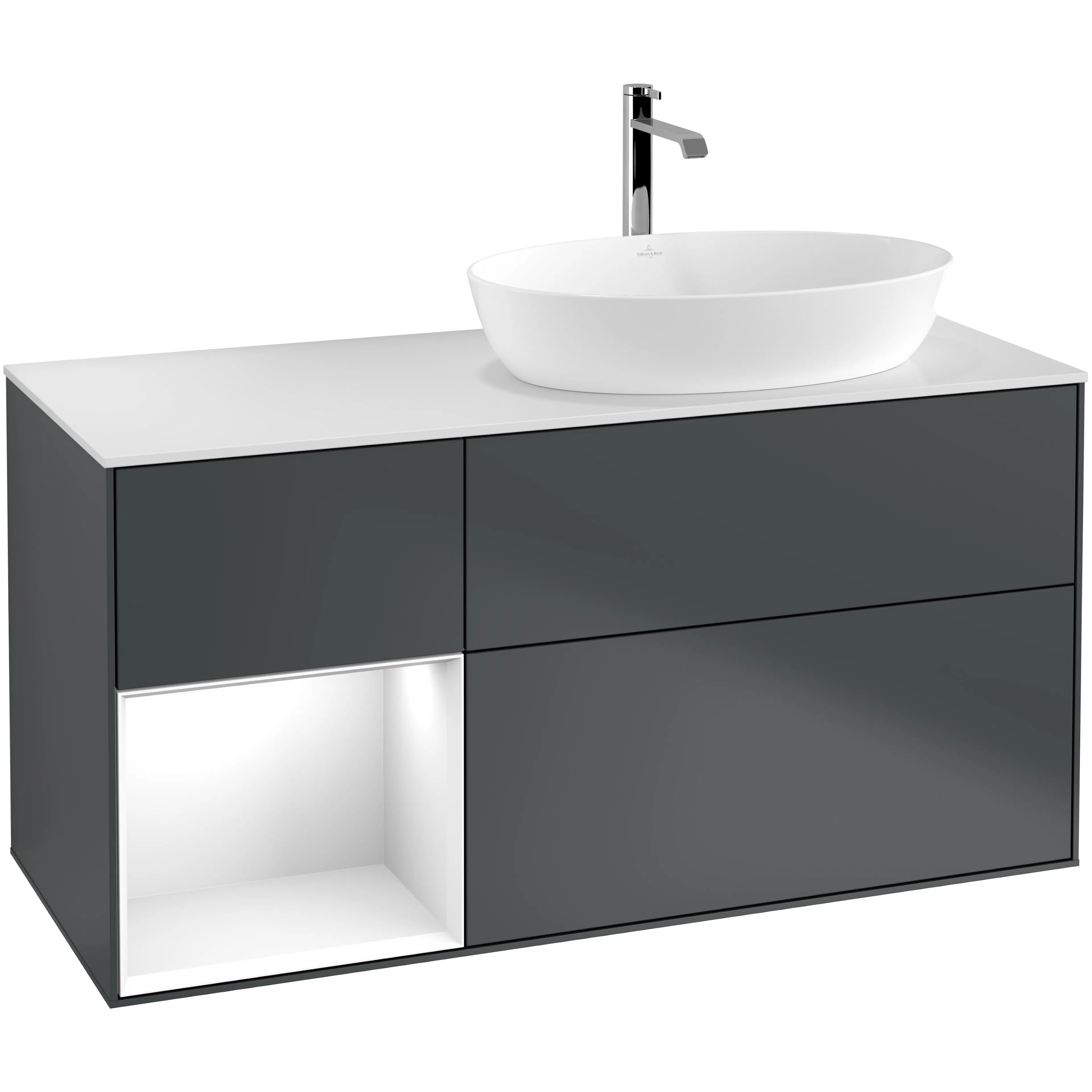 Tvättställsskåp Villeroy & Boch Finion med 3 Lådor Hylla och Bänkskiva för Ocentrerat Tvättställ från Artis & Collaro