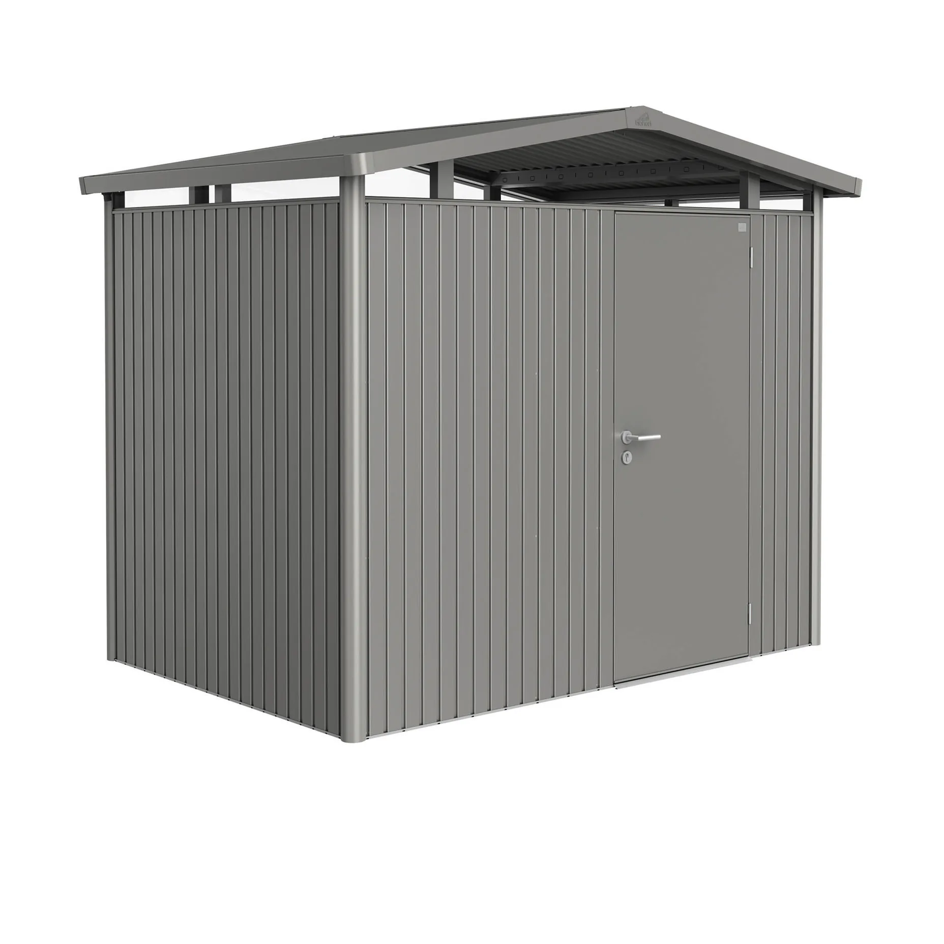 Garden shed Panorama size P2 metallic quartz grey with stand Metallic Kvartsgrå