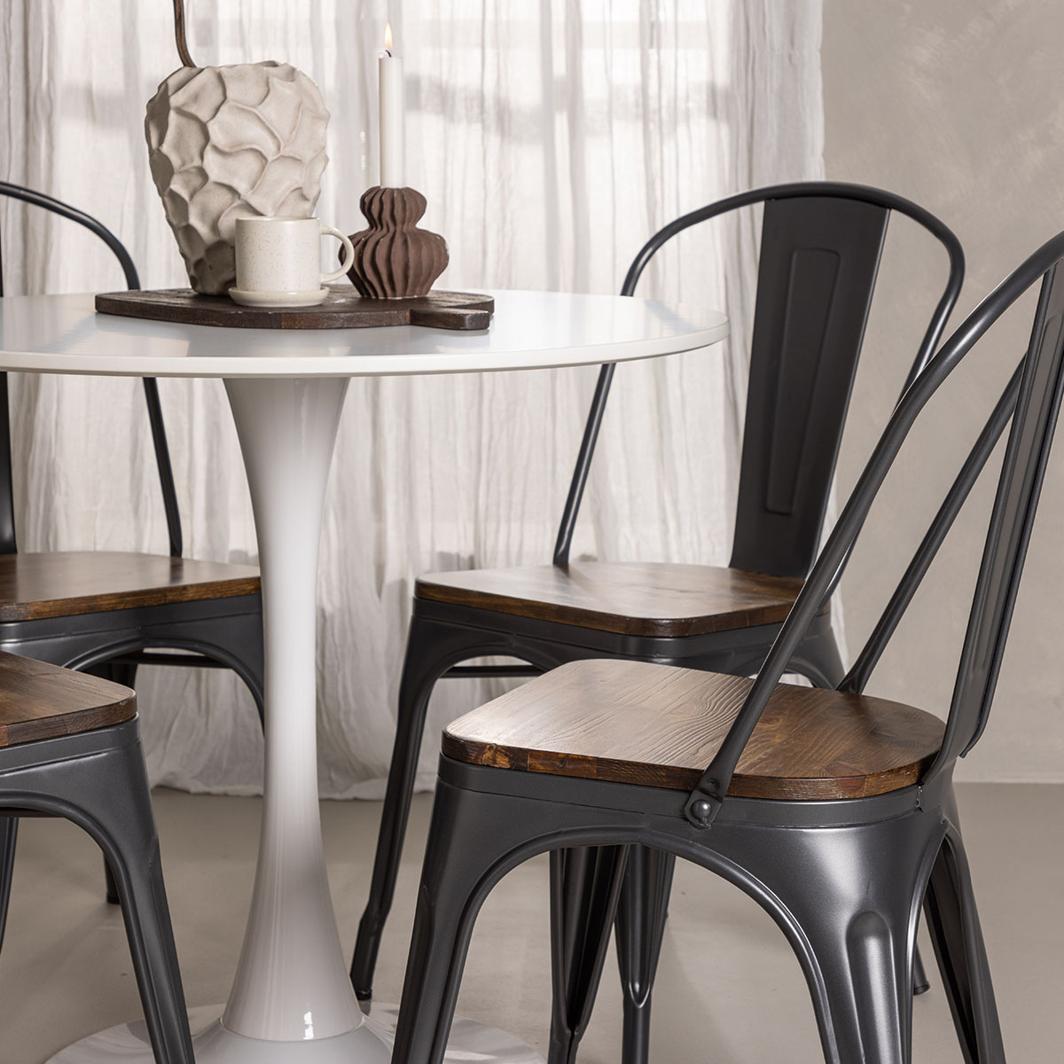 Hamden Dining Table - White MDF+Tempe Dining Chair - Dark gr Vit/Svart/Valnöt