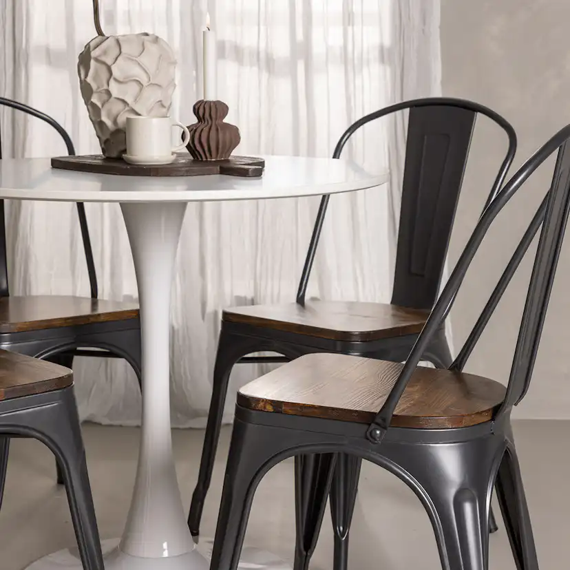 Hamden Dining Table - White MDF+Tempe Dining Chair - Dark gr Vit/Svart/Valnöt