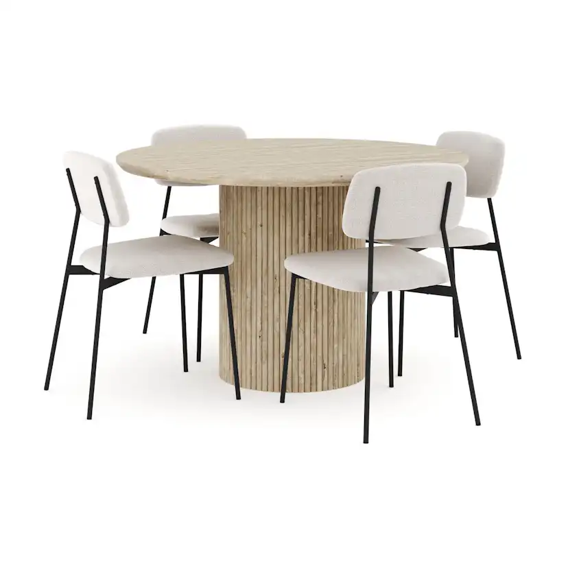 Matgrupp Andrarum Uppveda Runt Travertin Matbord 120 cm med 4 Lowe Matstol