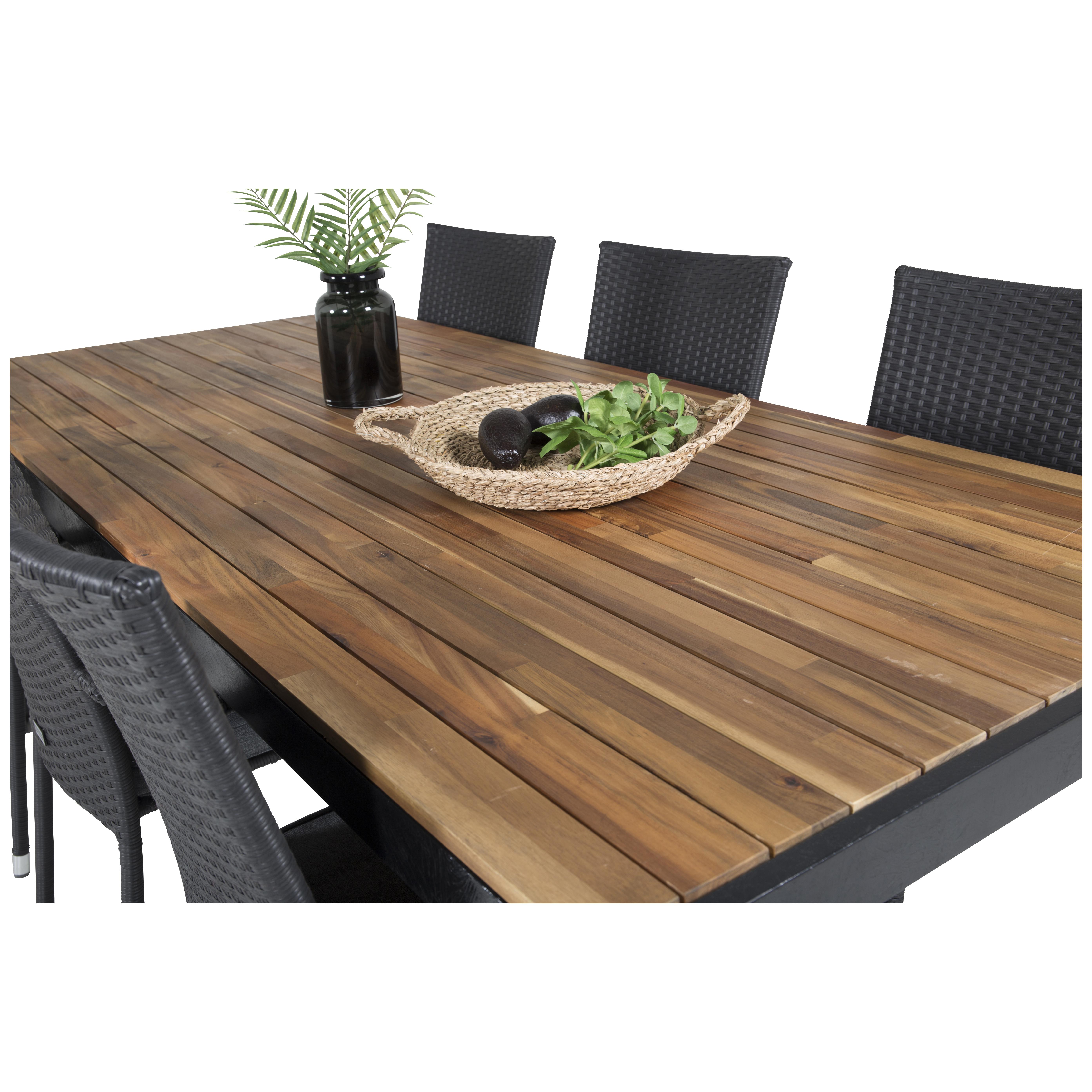 Bois bord 200*100cmSvart Legs/Acacia +Anna stol-Svart6 Akacia/Svart