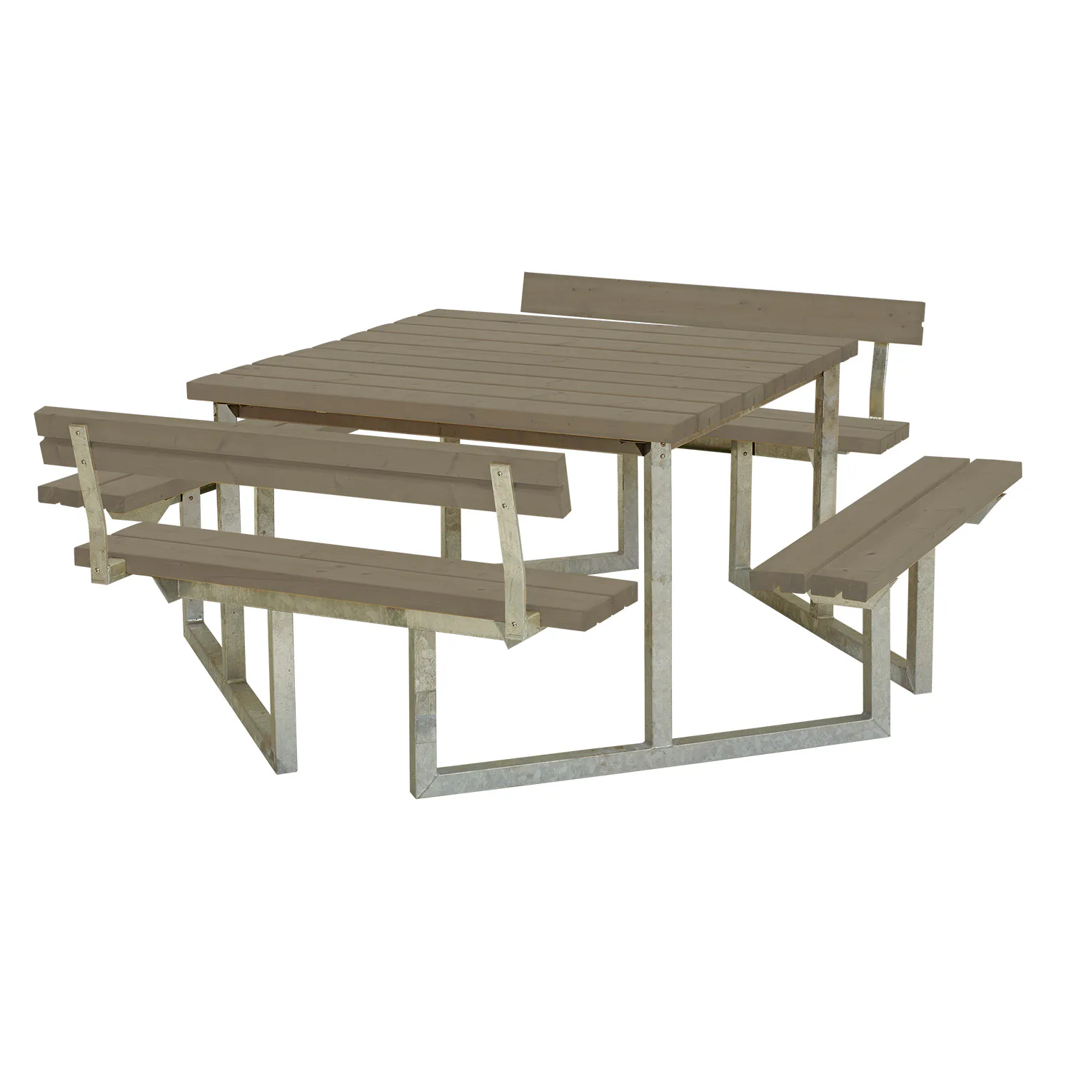 Twist Bord-/Bänkset m/2 ryggstöd2040x2270x760/450 Tryckimpre Gråbrun, Ryggstöd på 2 bänkar, Trä/Stål, L: 2270 mm