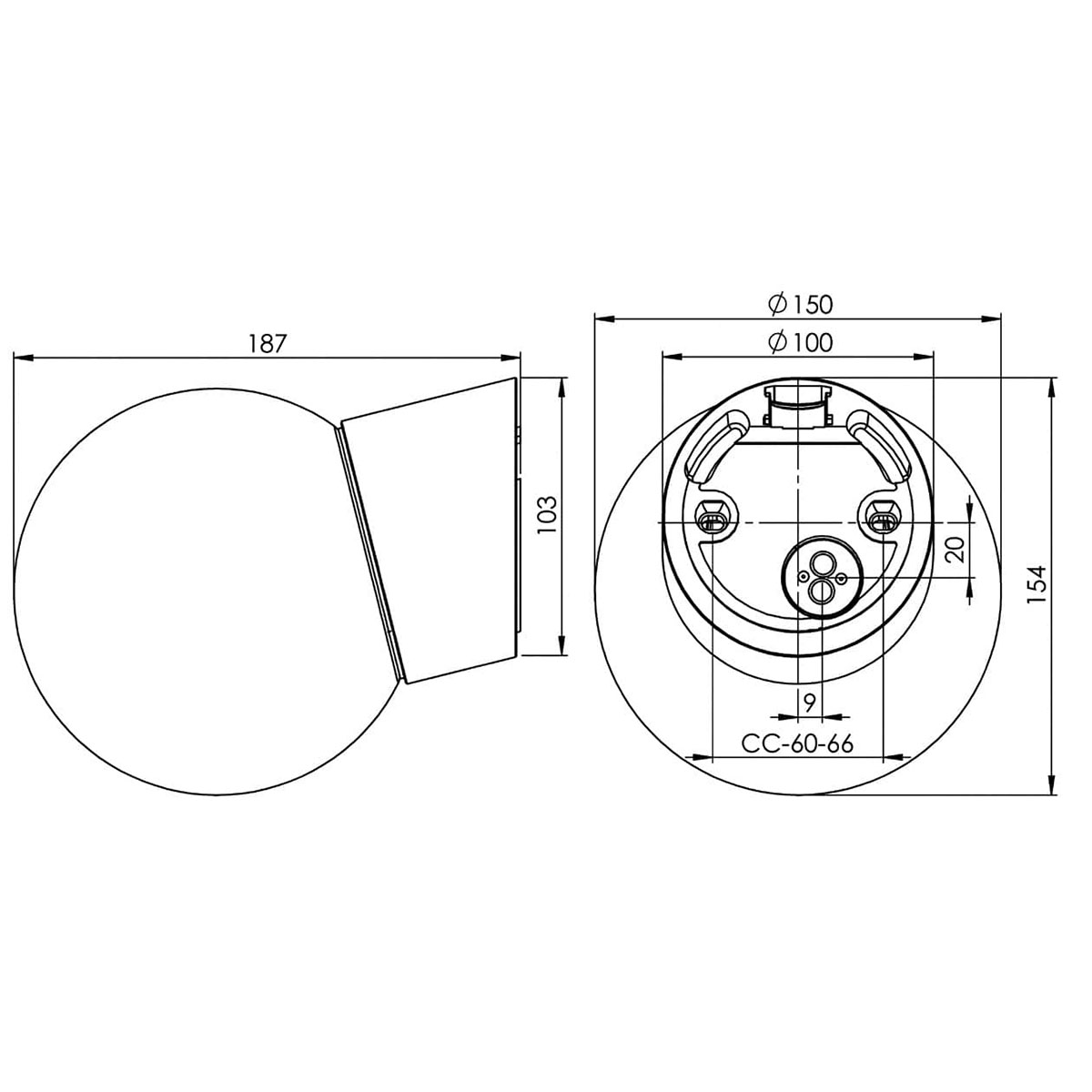 Vägglampa Ifö Electric Classic Glob 150 Klar Sned IP54