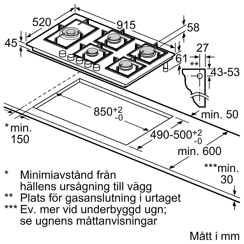 Gashäll Siemens iQ700 med stepFlame Svart 90cm med Smart Uppkoppling