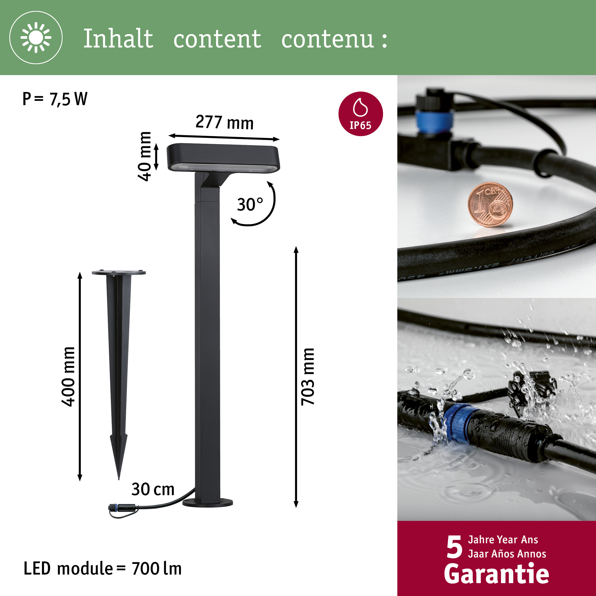 Pollare LED Paulmann Ito Plug & Shine IP65 24V Design: Horisontell justering