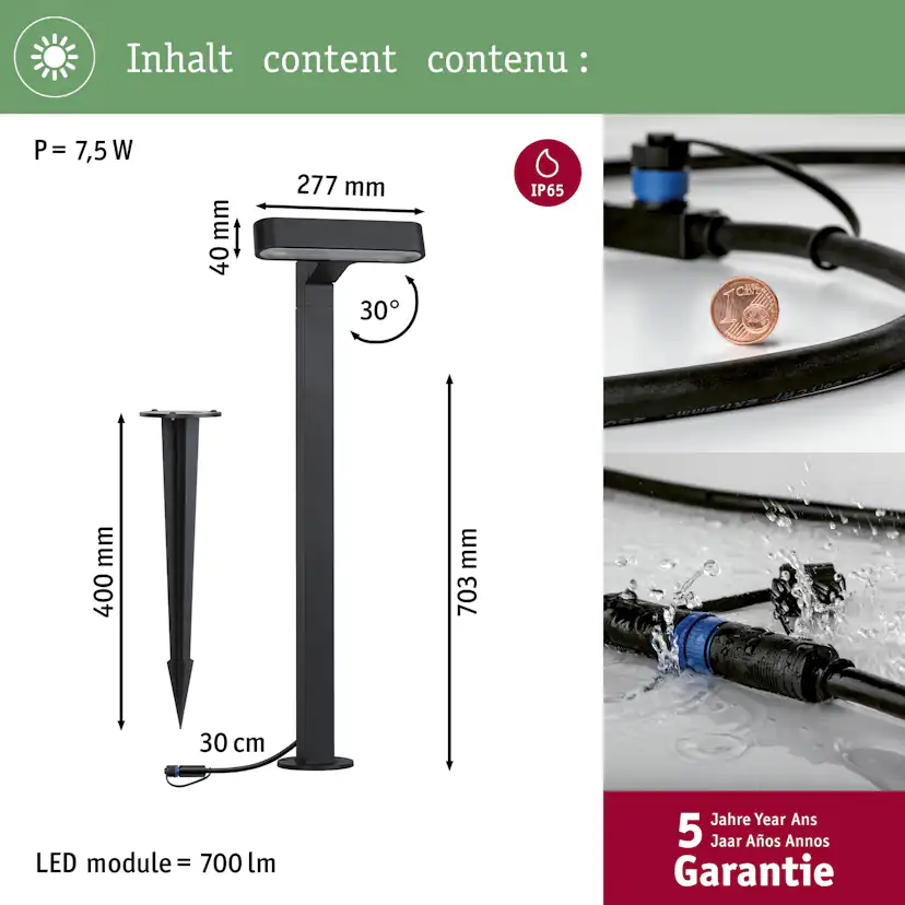 Pollare LED Paulmann Ito Plug & Shine IP65 24V Design: Horisontell justering