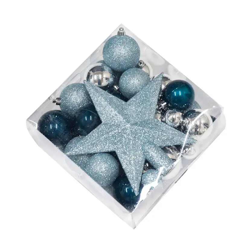 Julgranskulor med stjärna NORDIC WINTER blå/silver 50 delar Blå/Silver