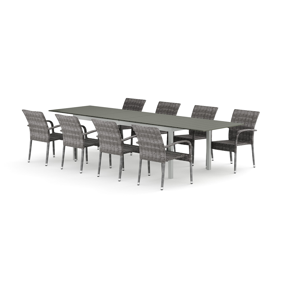 Trädgårdsgrupp Comfort Garden Tunis utomhus matgrupp förlängningsbart 205/305x90 cm med 8 Thor Light Trädgårdsfåtölj