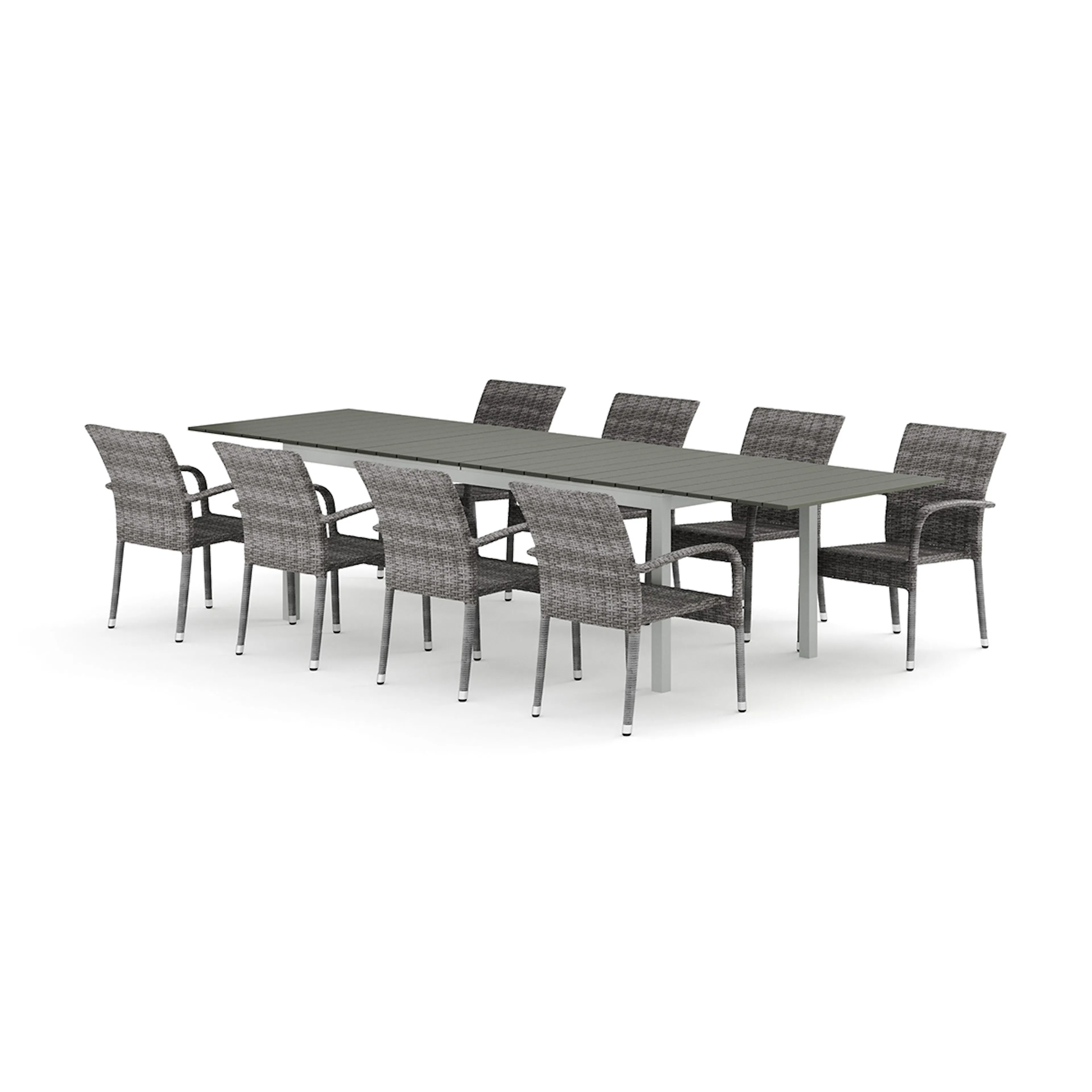 Trädgårdsgrupp Comfort Garden Tunis utomhus matgrupp förlängningsbart 205/305x90 cm med 8 Thor Light Trädgårdsfåtölj