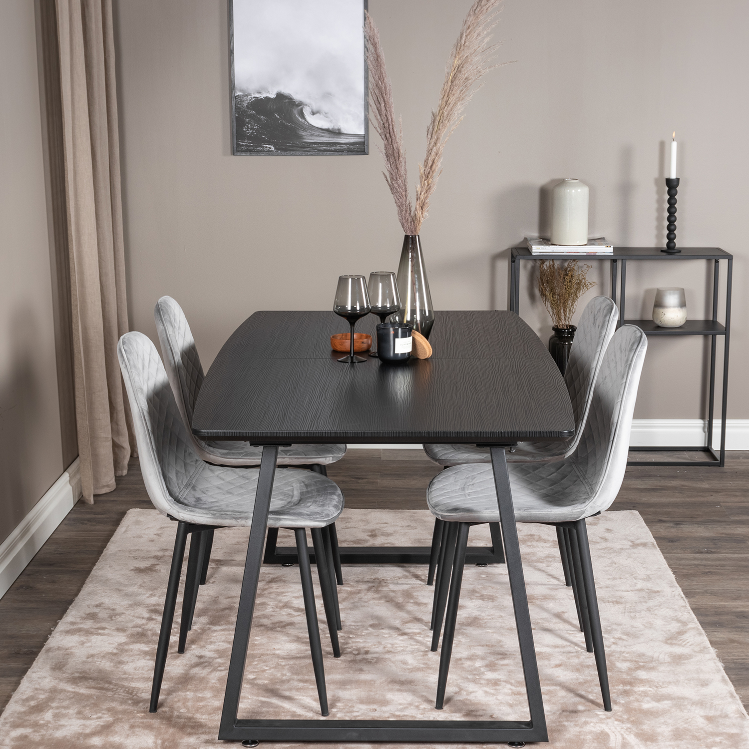Inca Extentiontable - Black top /+Polar Diamond Chair -_4 Svart/Grå