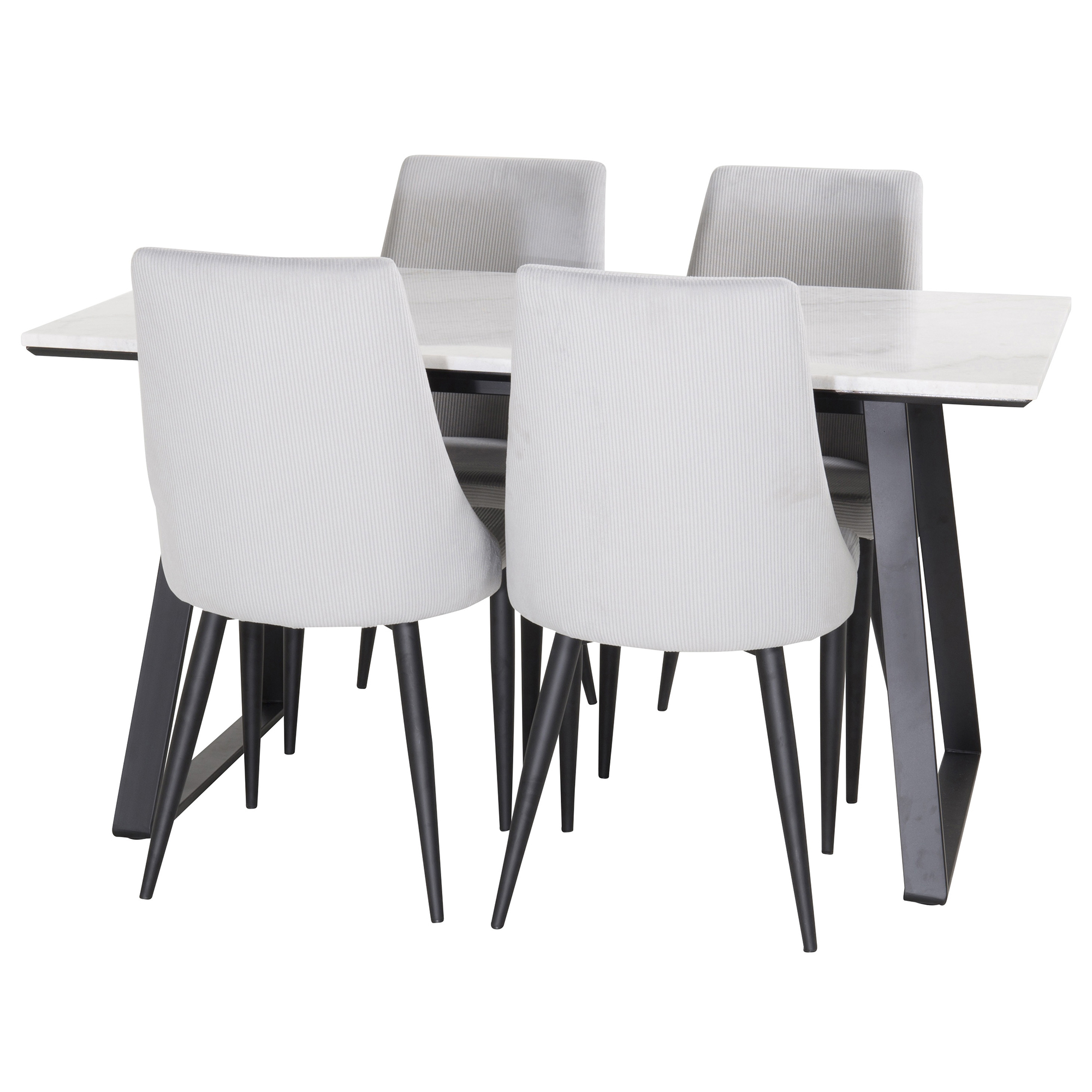 Matgrupp Venture Home Estelle Fyrkantigt Matbord i Marmor 140 cm & 4 Laura Stolar