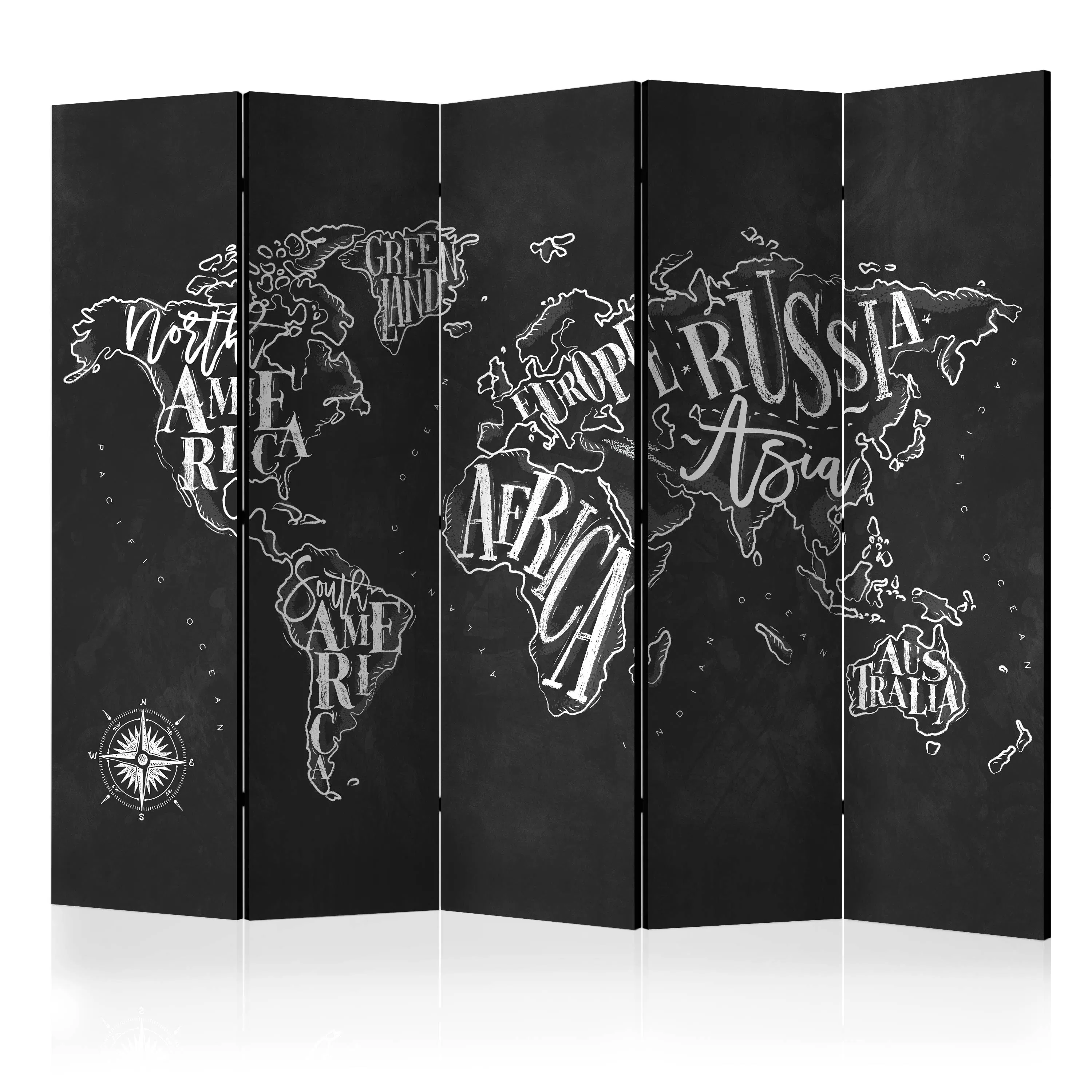 Rumsavdelare Skärmvägg Arkiio Retro Continents Black II 225x172 cm