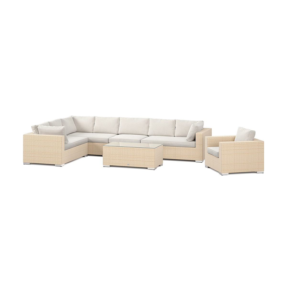 Loungegrupp Comfort Garden Bahamas utomhus L-soffa höger 8-sits med fåtölj och bord