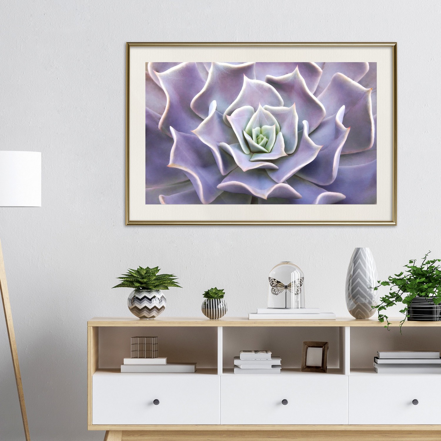 Affisch - Purple Succulent [Poster] 60x40 Guld ram med passepartout, 60x40 cm