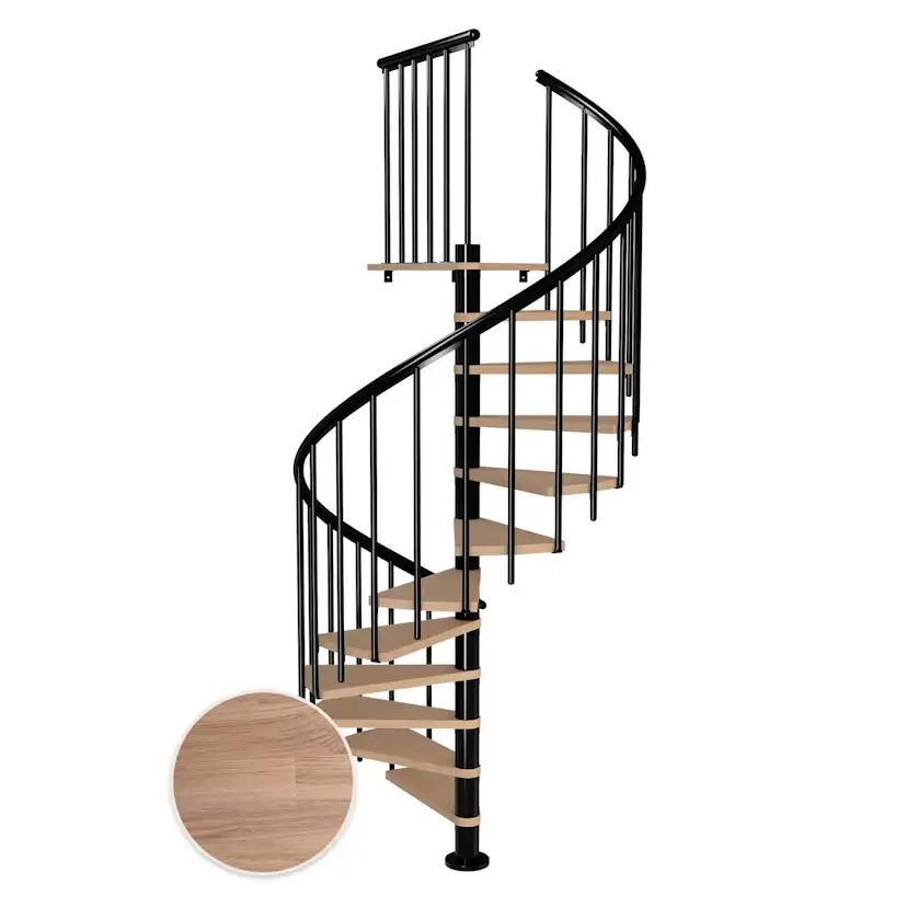 MONTREAL spiral ek vit oljad svart CLASSIC3 12T Ø160 Svart, D: 1600 mm, Golv till golv höjd: 2700-3090 mm, 12+1 steg