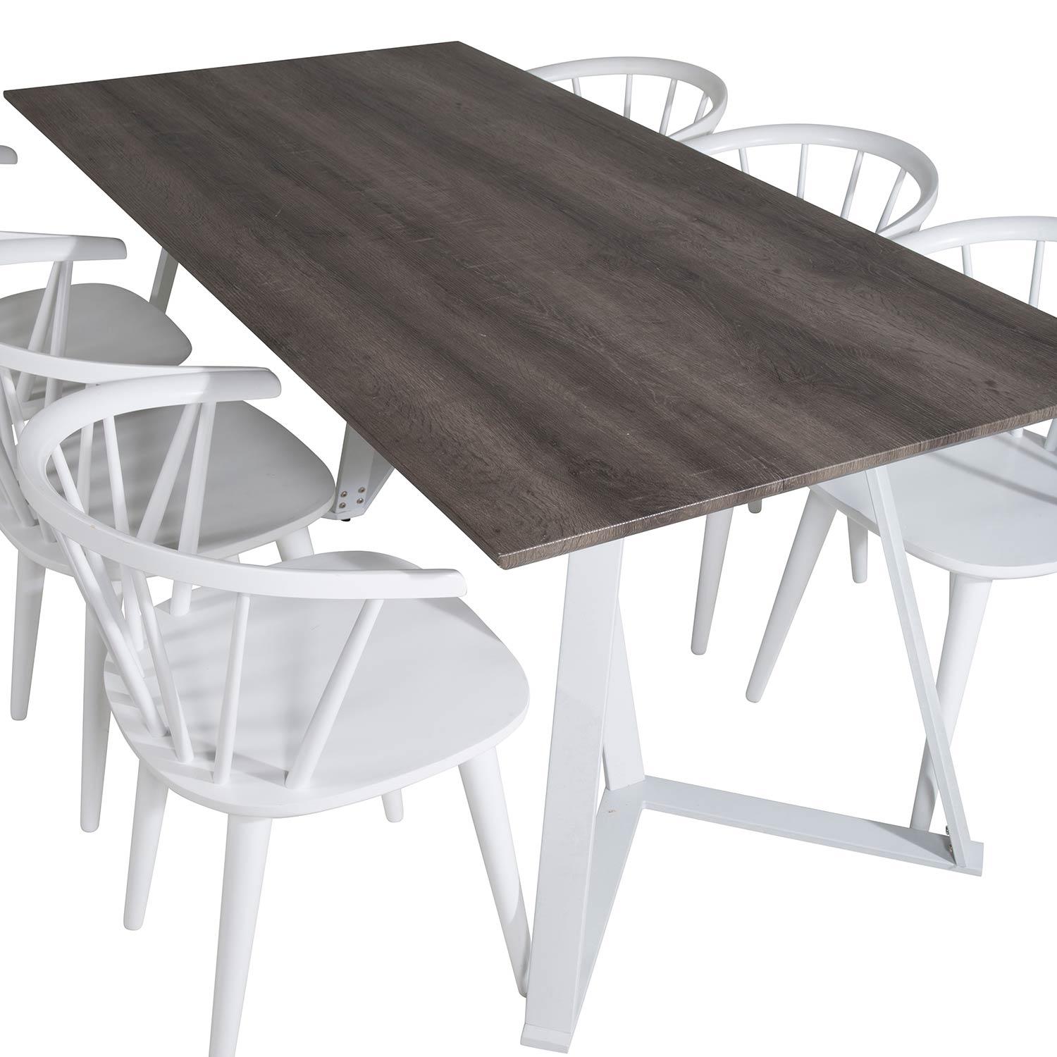 Marina Table -grå"oak"/Bullerbyn Windsor Chair - White_6 Grå/Vit/Vit