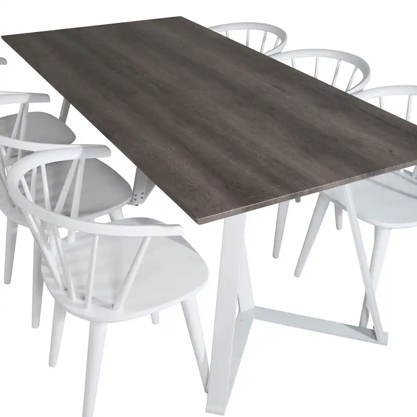 Marina Table -grå"oak"/Bullerbyn Windsor Chair - White_6 Grå/Vit/Vit