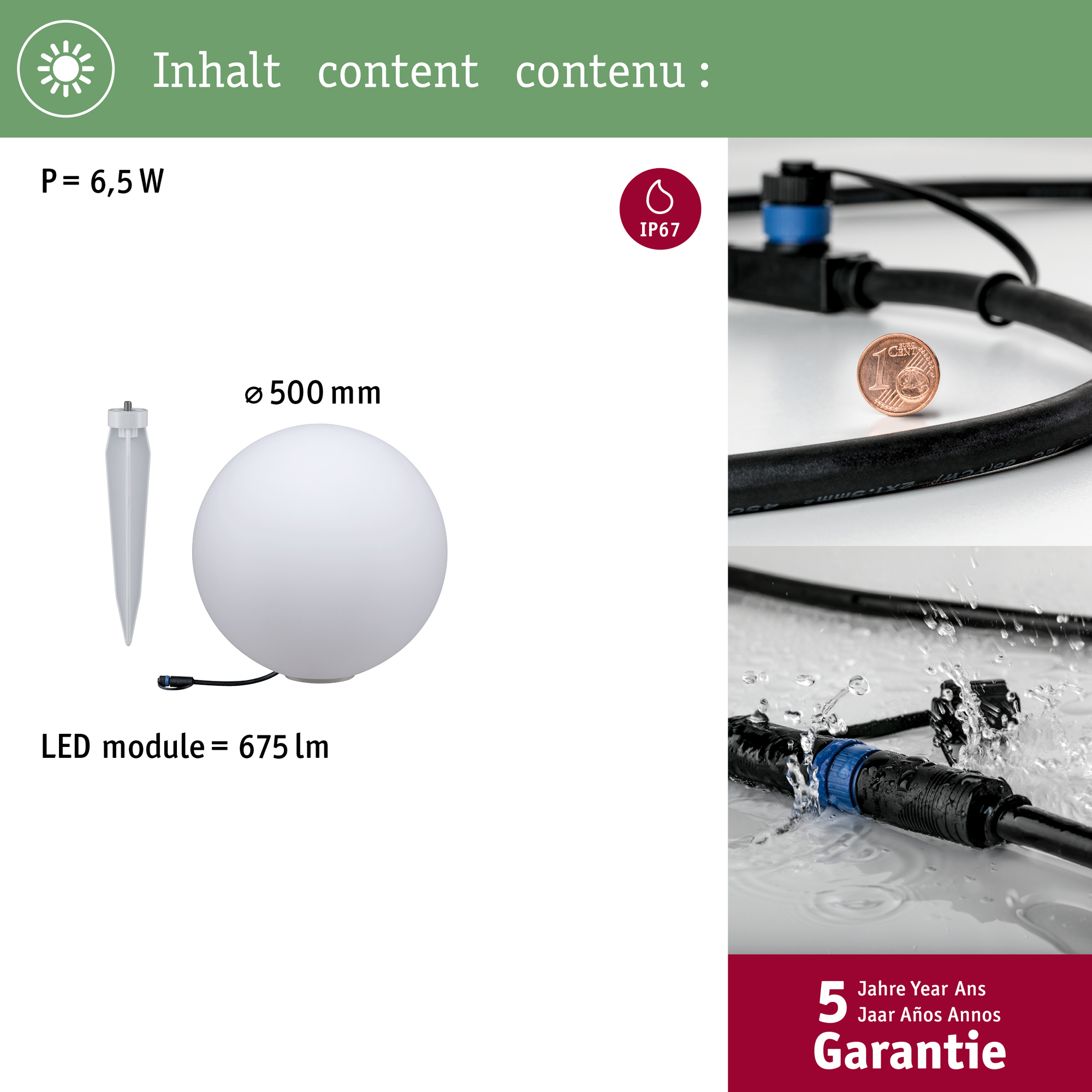 Dekorationsljus LED Paulmann Globe Plug & Shine IP67 24V Diameter: 500 mm