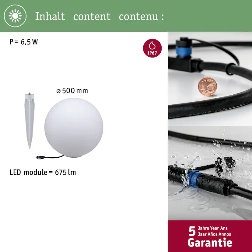 Dekorationsljus LED Paulmann Globe Plug & Shine IP67 24V Diameter: 500 mm
