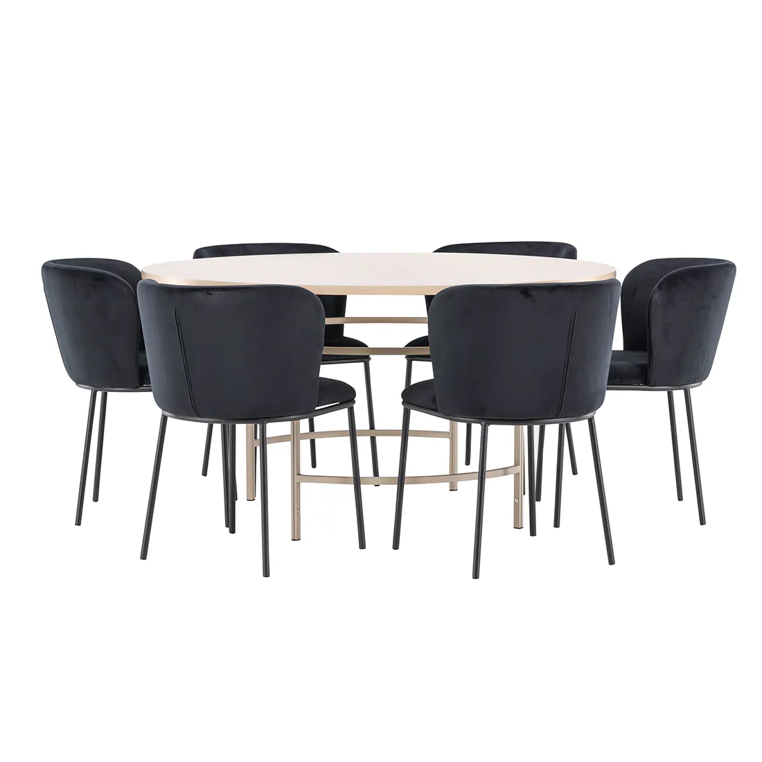 Copenhagen Table - Whitewash/Beige with 6 Edina Chair - Blac Färg: Vittvätt/Beige/Svart