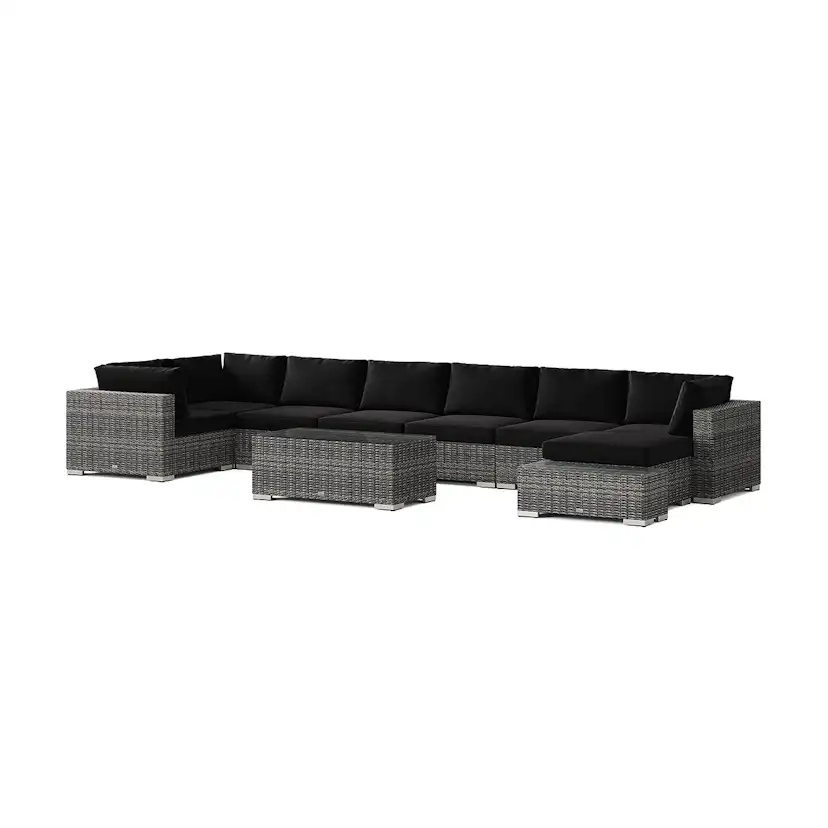Loungegrupp Comfort Garden Bahamas utomhus U-soffa 8-sits vändbar divan med öppet avslut och bord