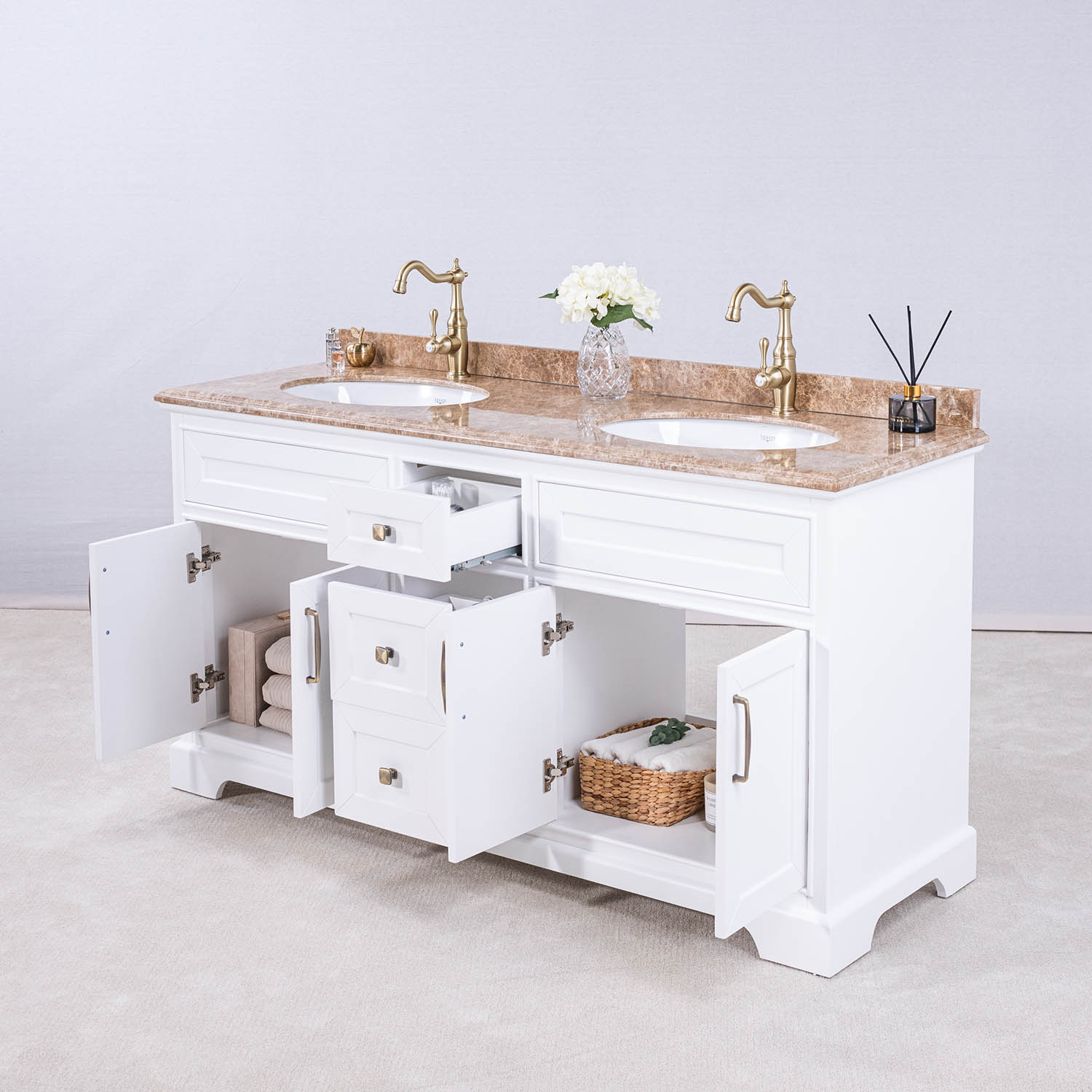 Tvättställsskåp Vesani Wyoming Dubbel Beige Marmor