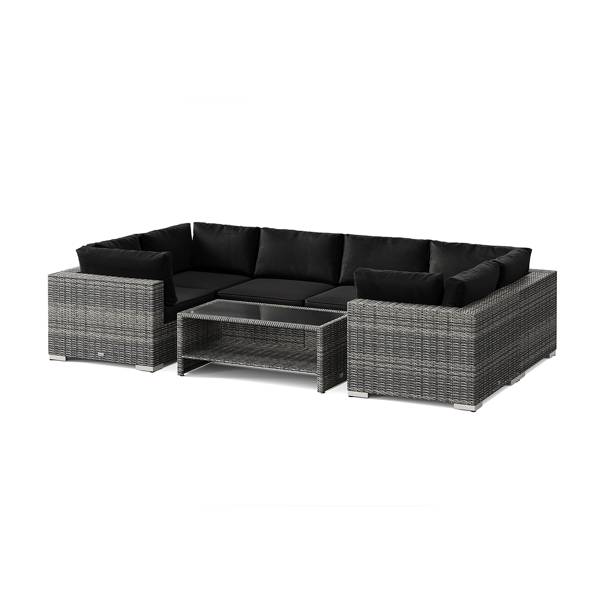 Loungegrupp Comfort Garden Bahamas U-formad utomhus loungegrupp med stängt avslut, 6-sits med bord och hylla
