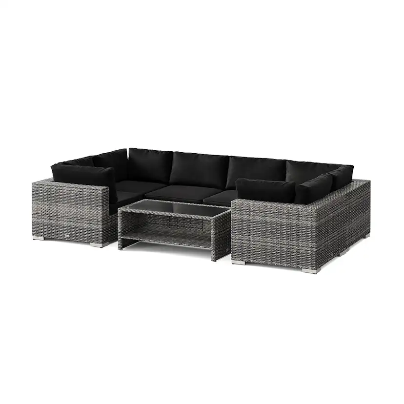 Loungegrupp Comfort Garden Bahamas U-formad utomhus loungegrupp med stängt avslut, 6-sits med bord och hylla