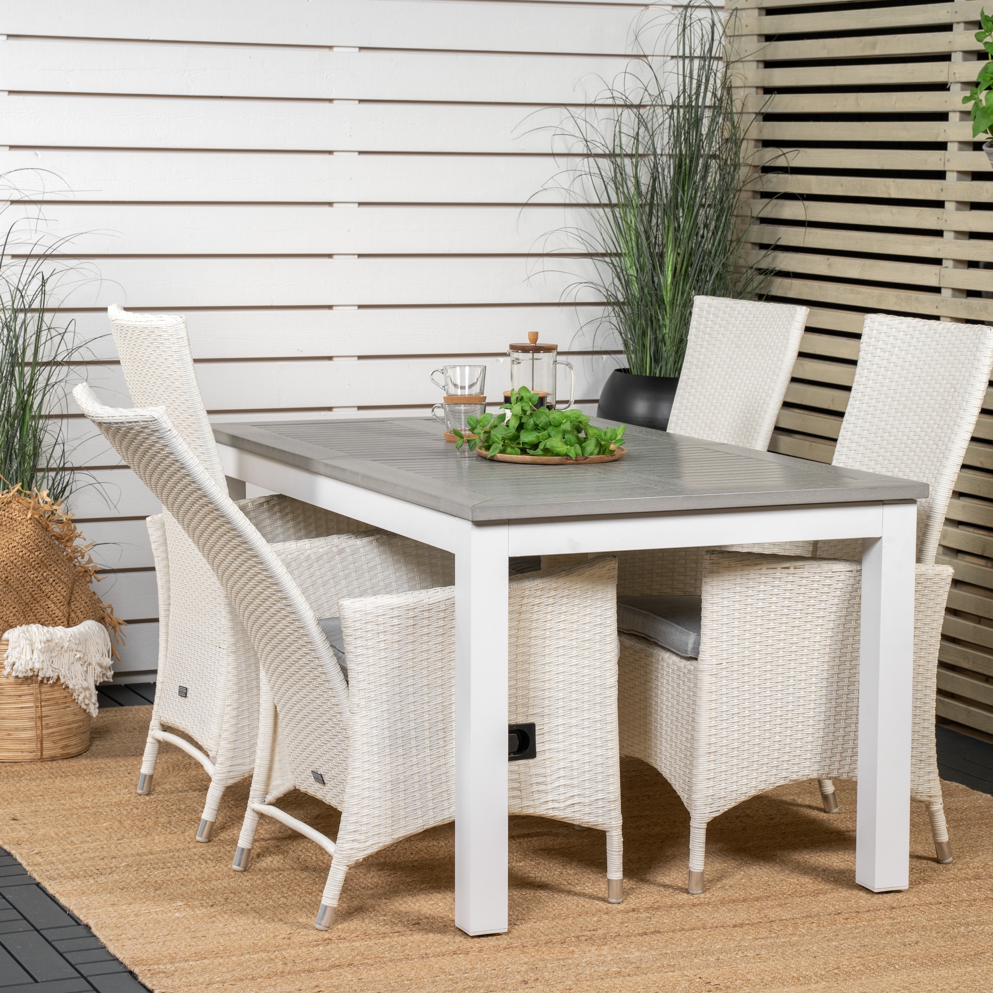 Albany Dining Table 152/210*90 - White Alu / Grey Aintwood+P Vit/Grå