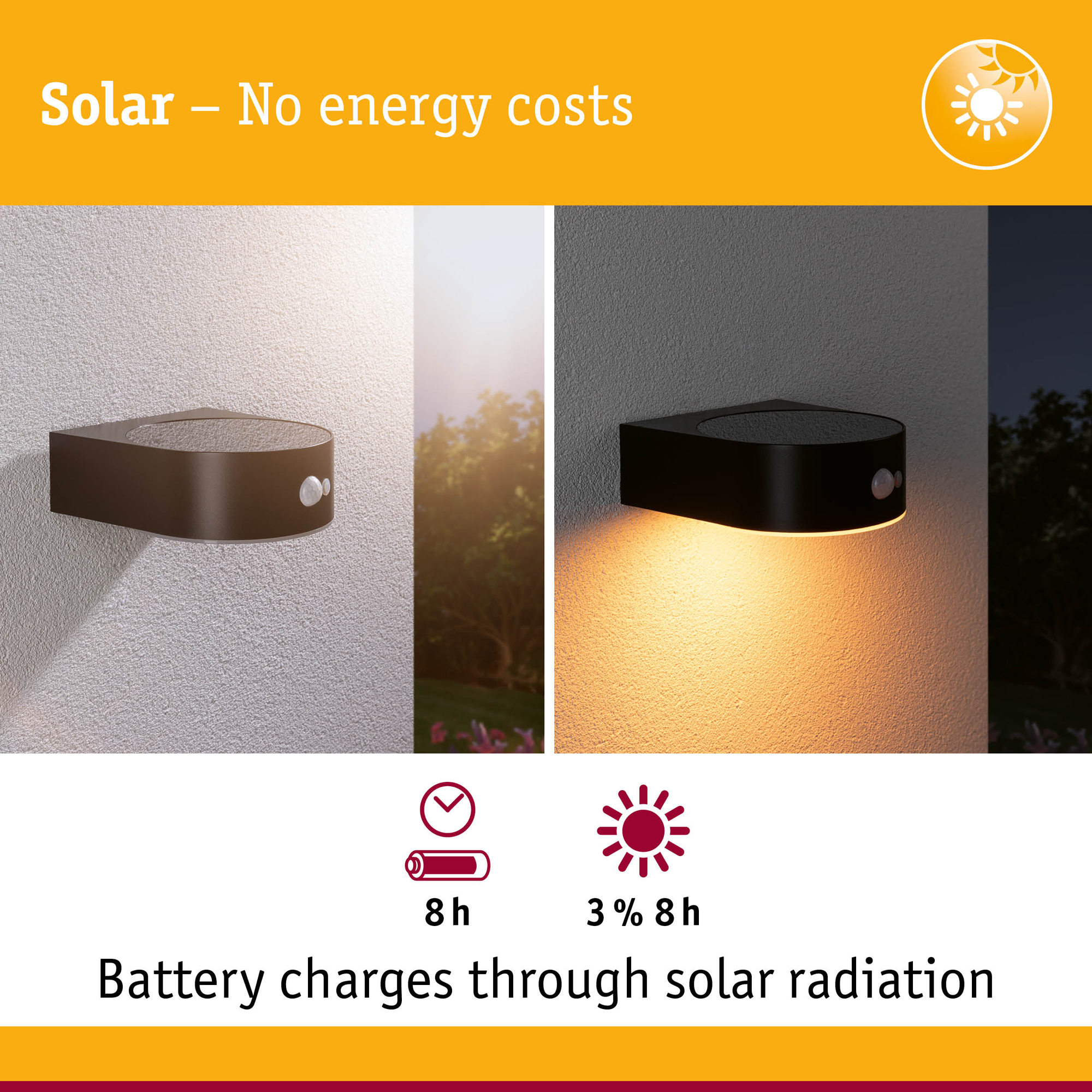 Fasadbelysning Solcell Paulmann Eileen LED med Rörelsesensor IP44 Ljus: Gold Light (insektsvänligt)