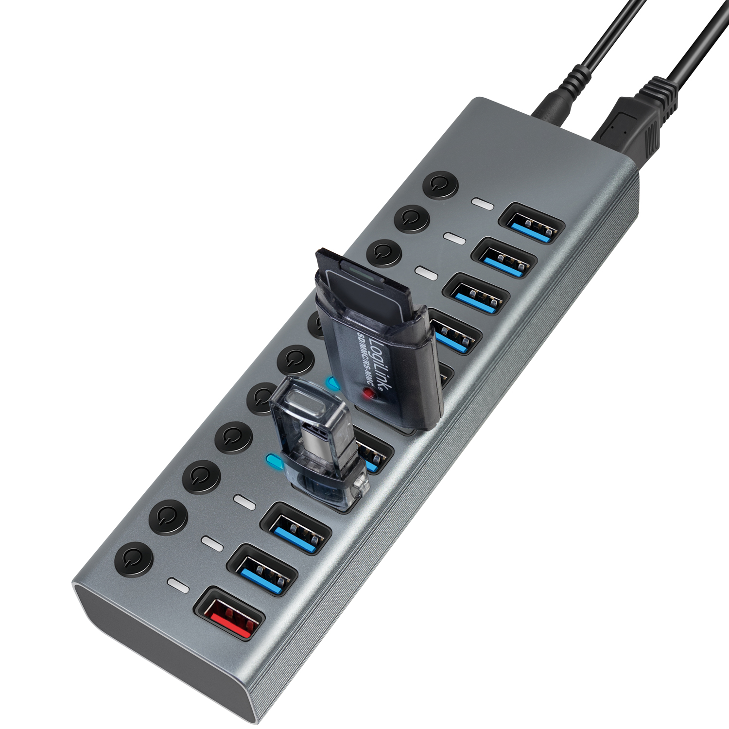 USB-hub LogiLink 10+1-port med Separata På/Av-knappar USB 3.2 Gen 1