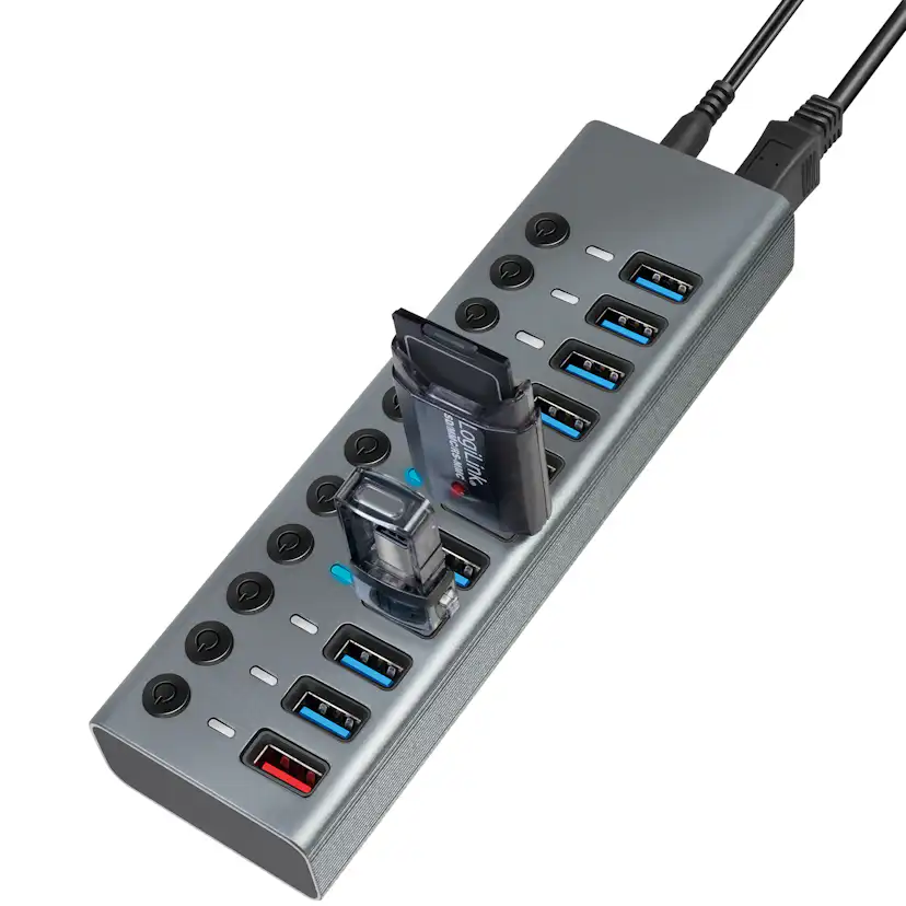 USB-hub LogiLink 10+1-port med Separata På/Av-knappar USB 3.2 Gen 1