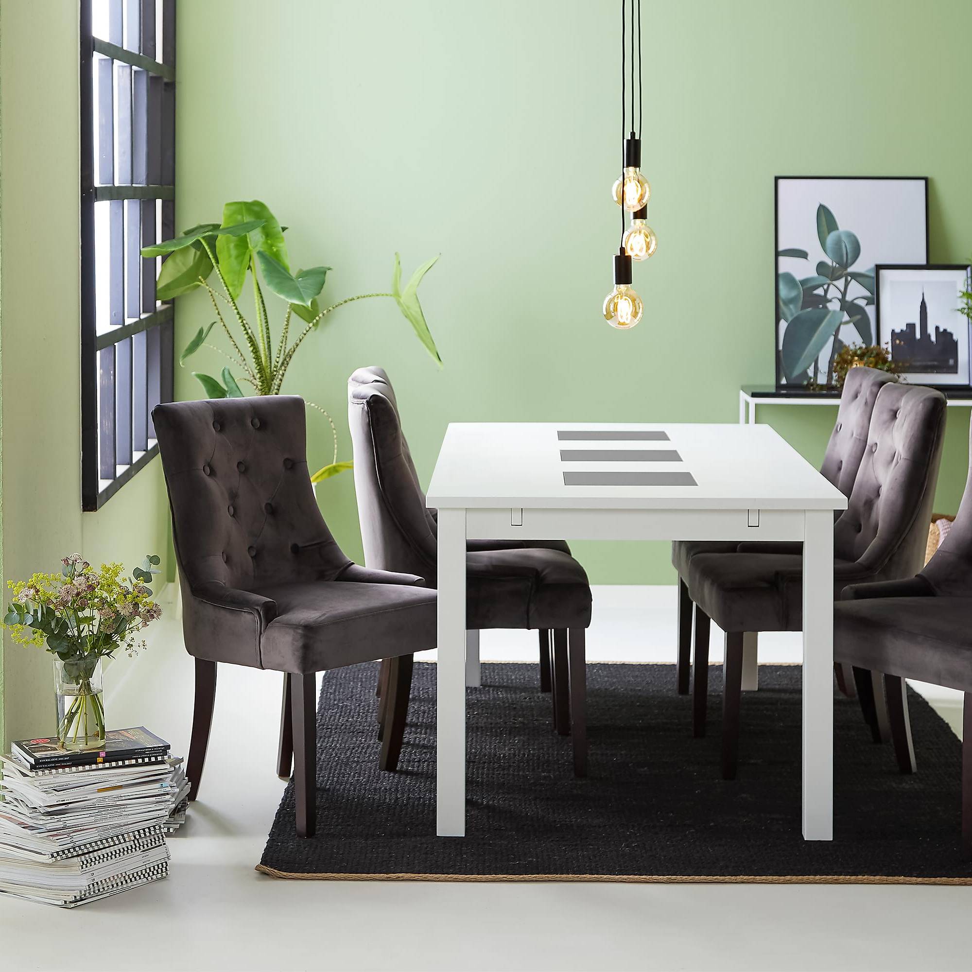 Matgrupp Basic Home Jasmin Rektangulärt Matbord 180-270 cm Förlängningsbart med 6 Viktoria Matstol